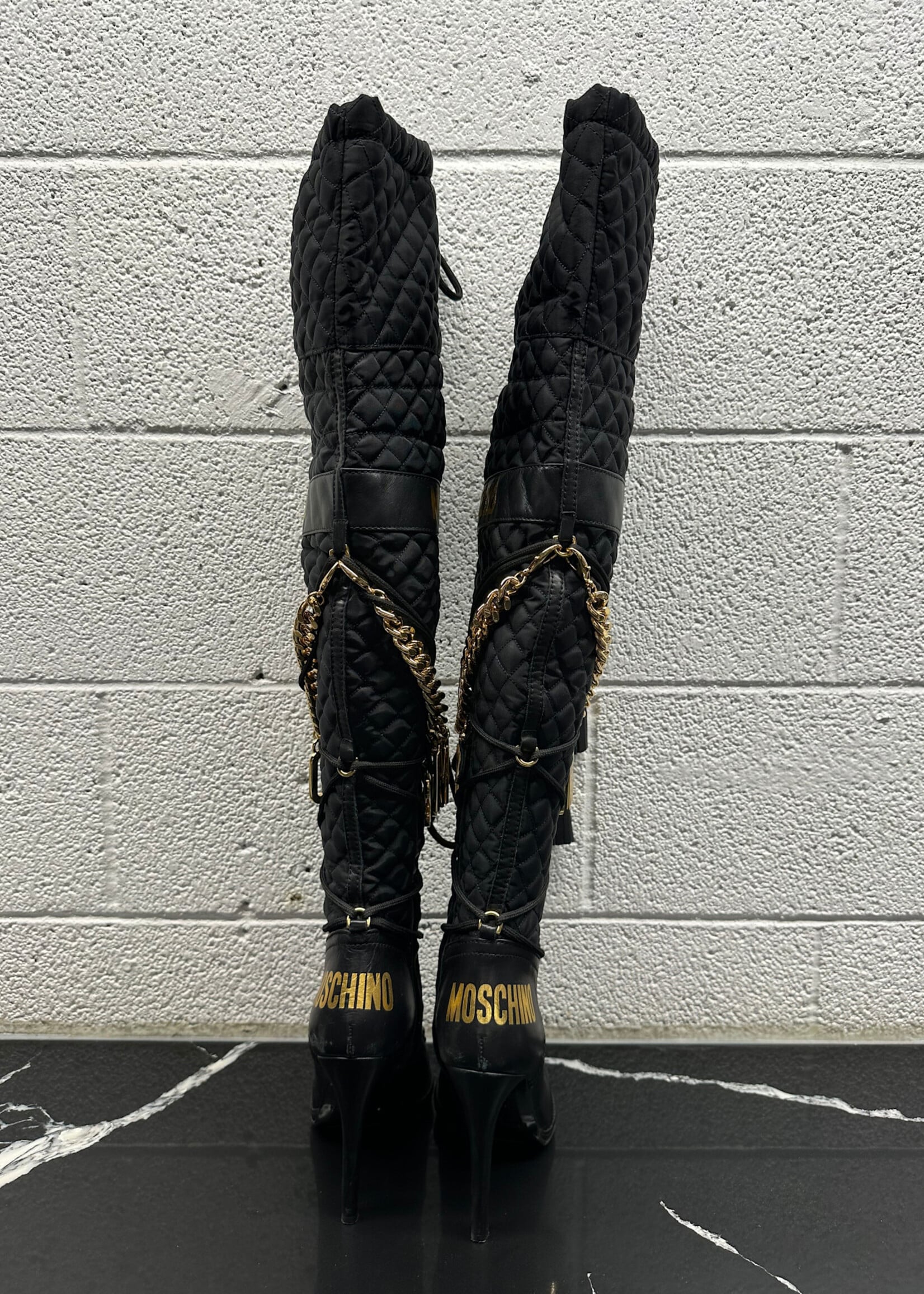 Moschino X H&M Black/Gold Puffer Boots 8