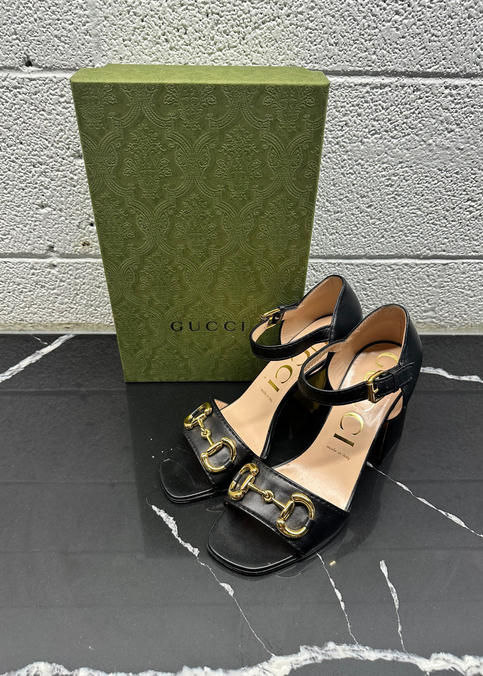Gucci Black Horsebit Heel Sandal 39.5/8.5 AS IS