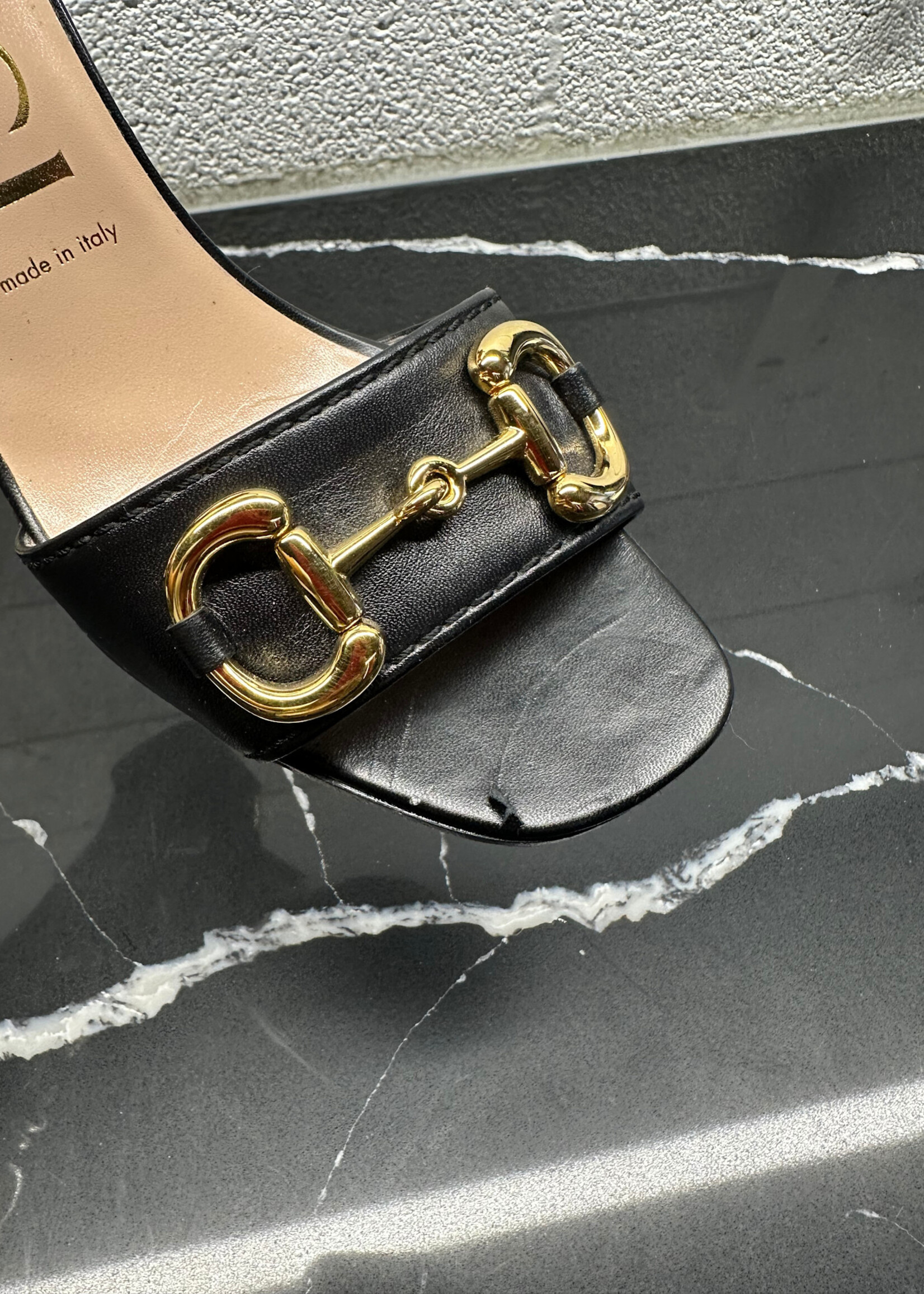 Gucci Black Horsebit Heel Sandal 39.5/8.5 AS IS