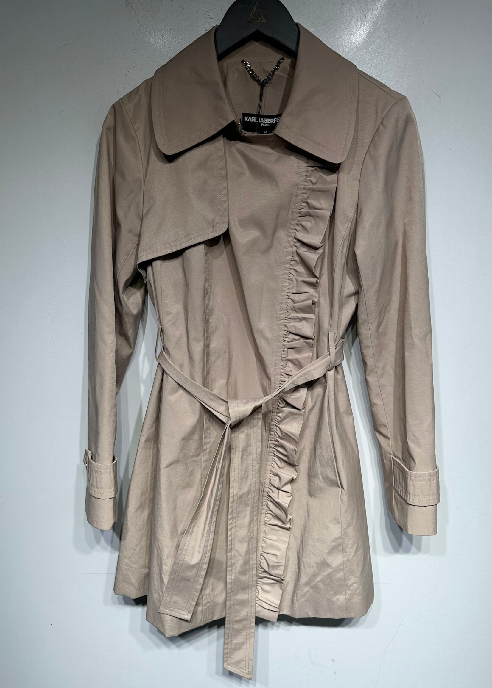 Karl Lagerfeld Beige Ruffle Trench Coat M