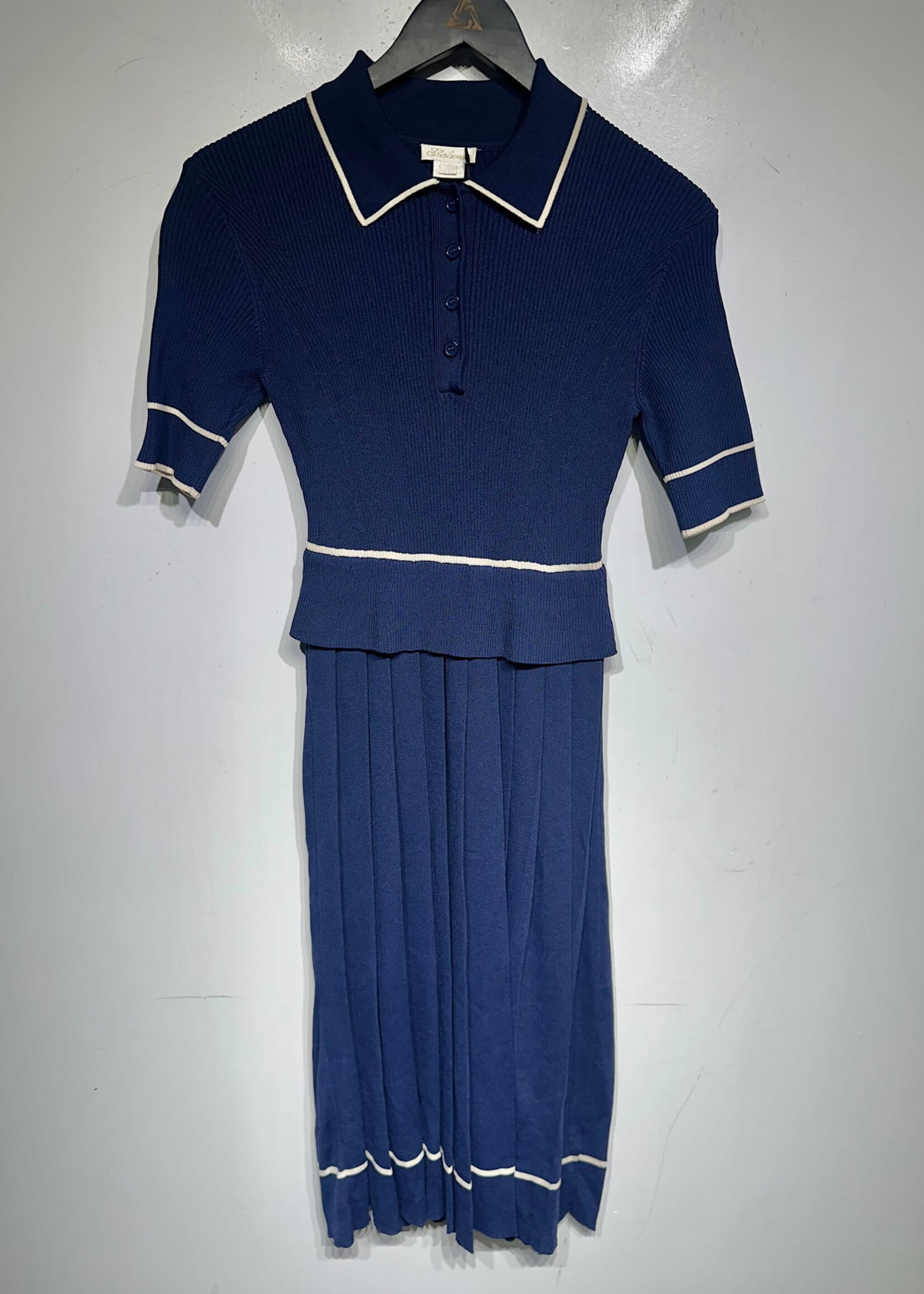 Shosanna Navy White Knit Ribbed Maxi Dress S Fem