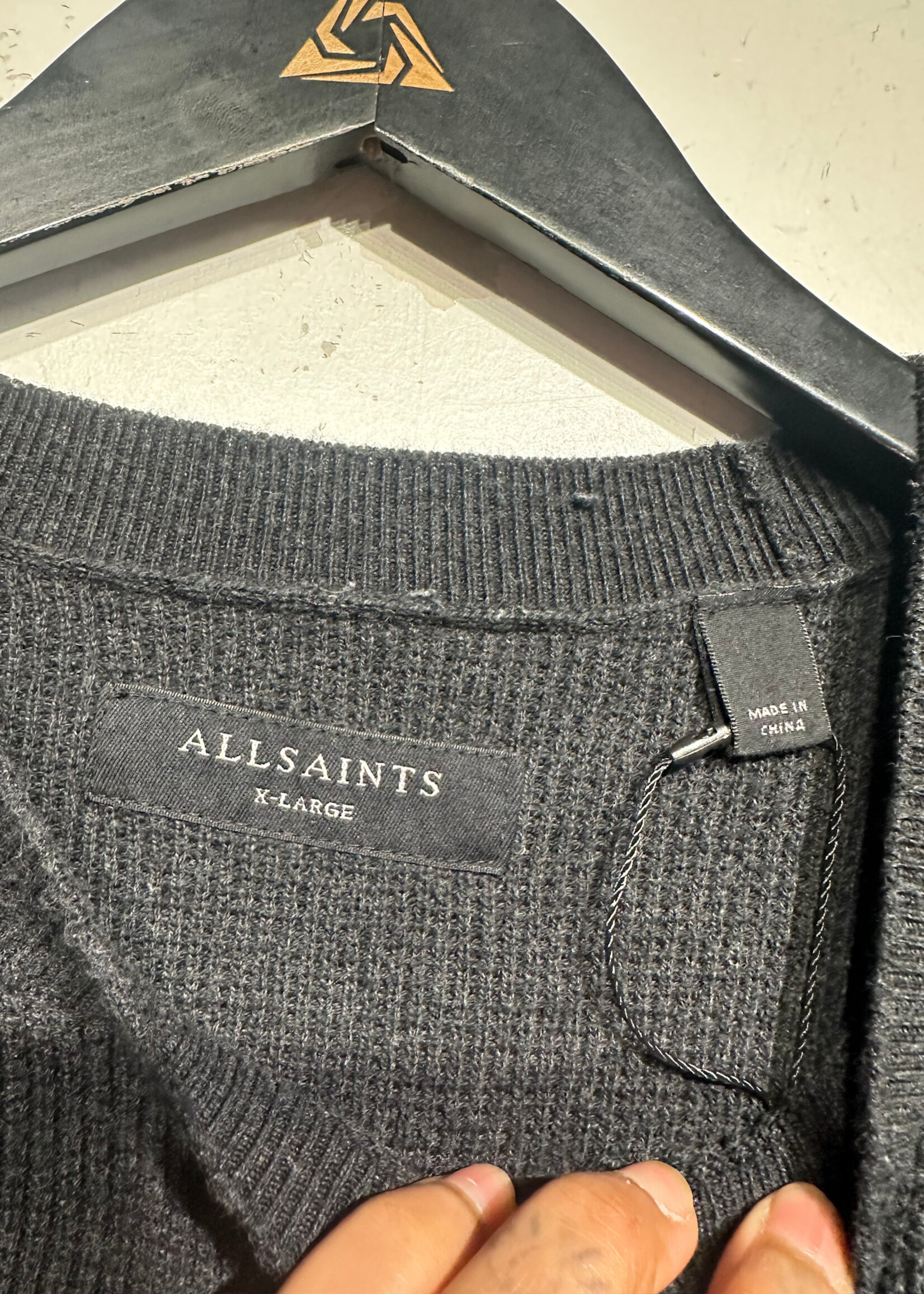 Allsaints Charcoal Grey Waffle Knit LS Tee XL Masc