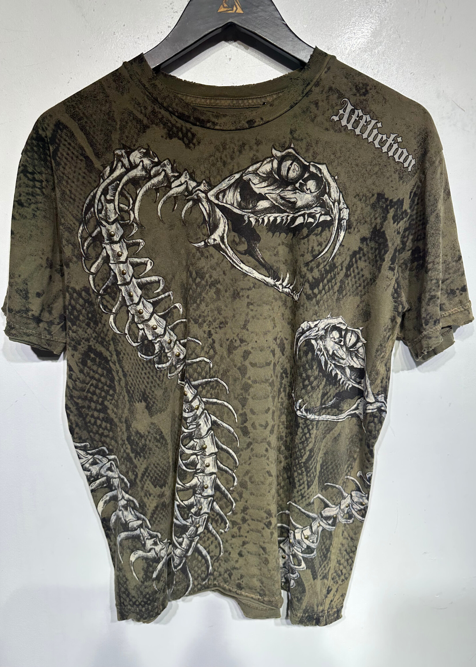 Affliction Green Snake Skull AOP Tee L