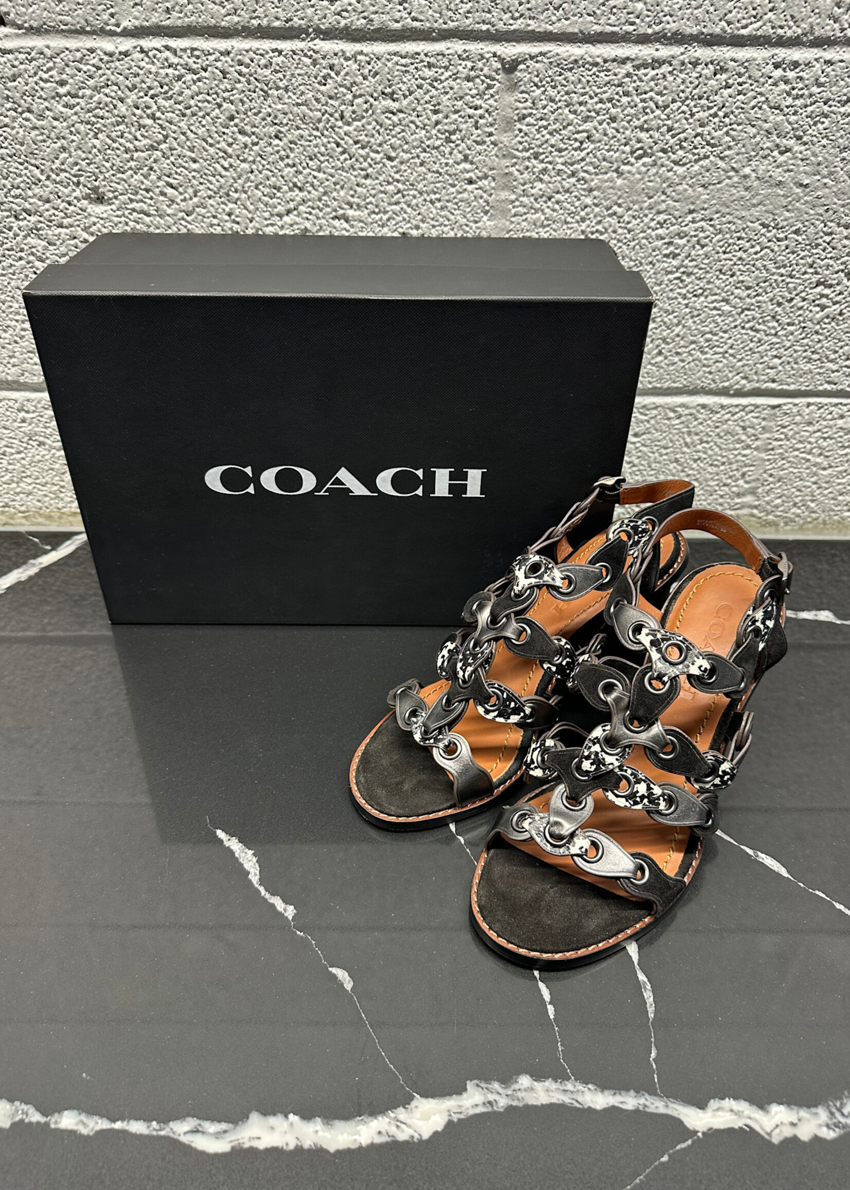 Coach Black Leather Gladiator Sandal 5.5