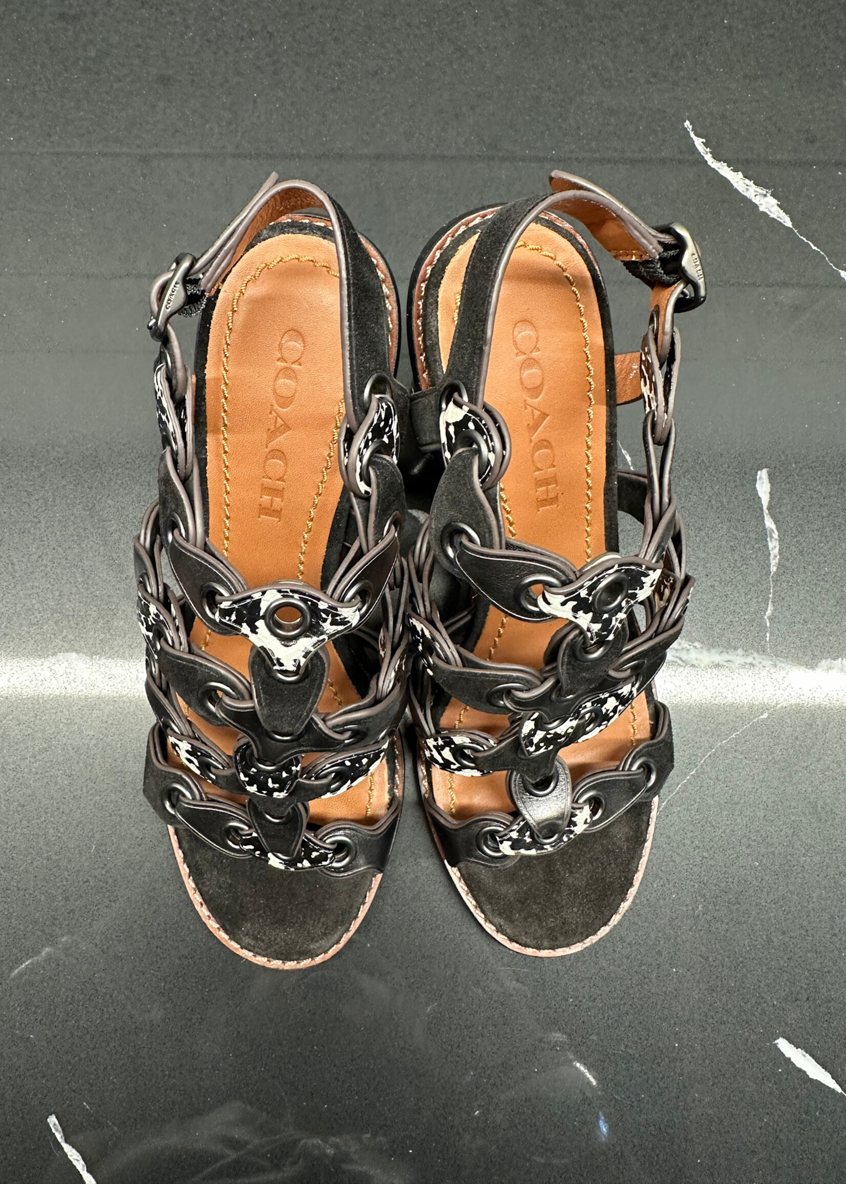 Coach Black Leather Gladiator Sandal 5.5