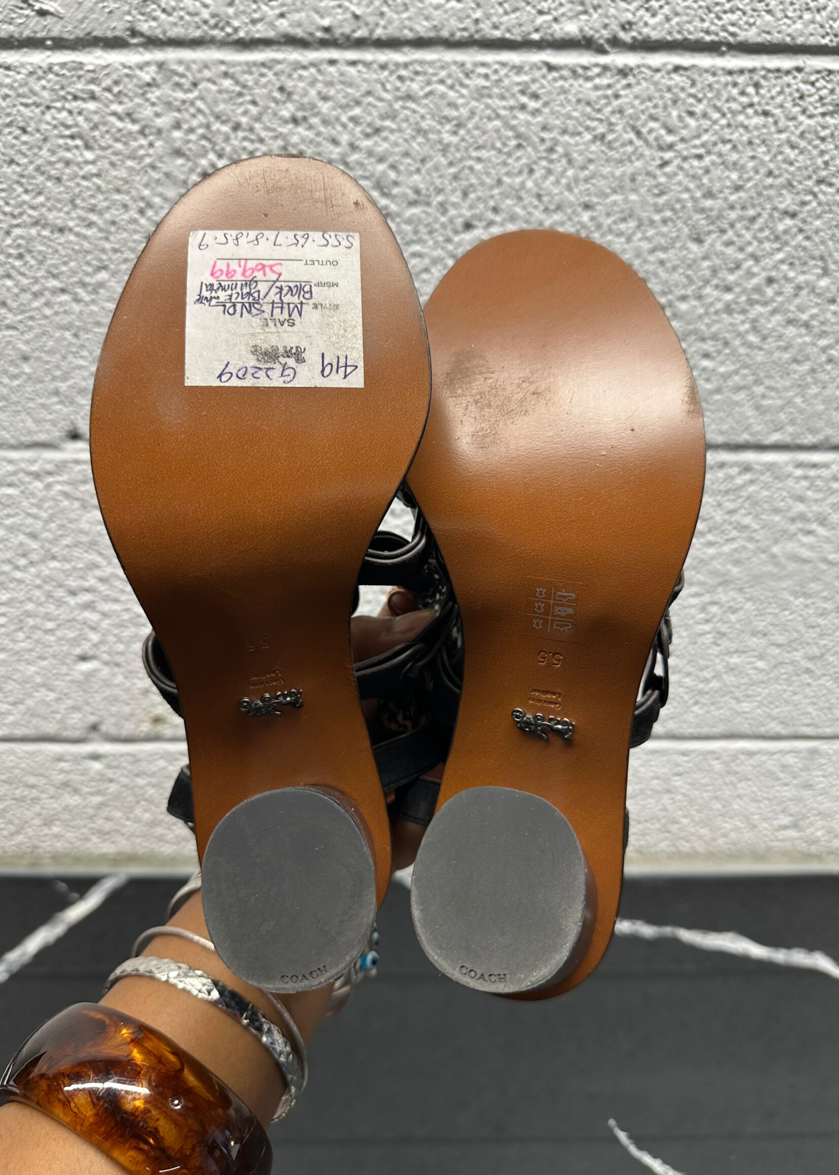 Coach Black Leather Gladiator Sandal 5.5