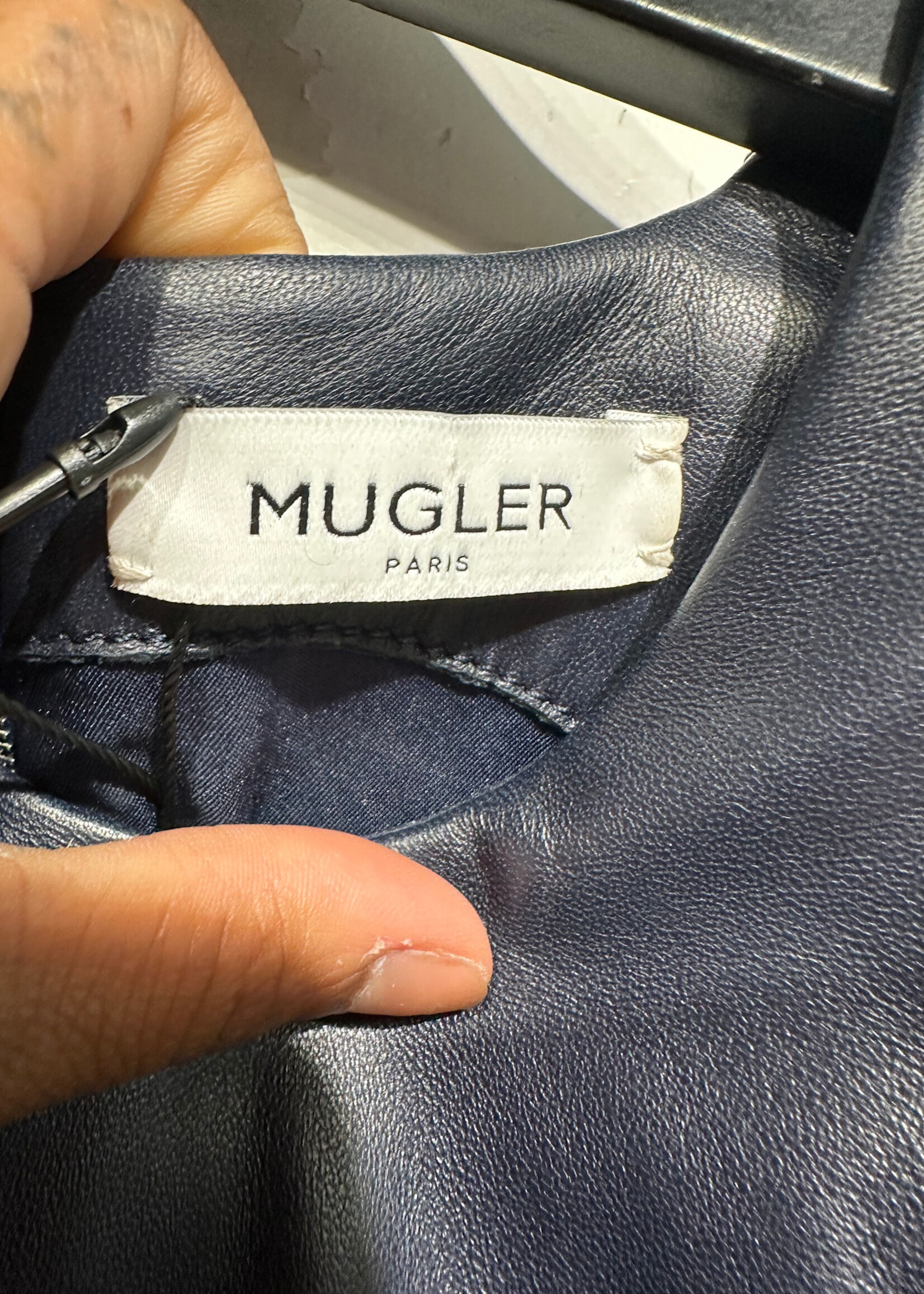 Mugler Navy Blue Leather Tank Fem M