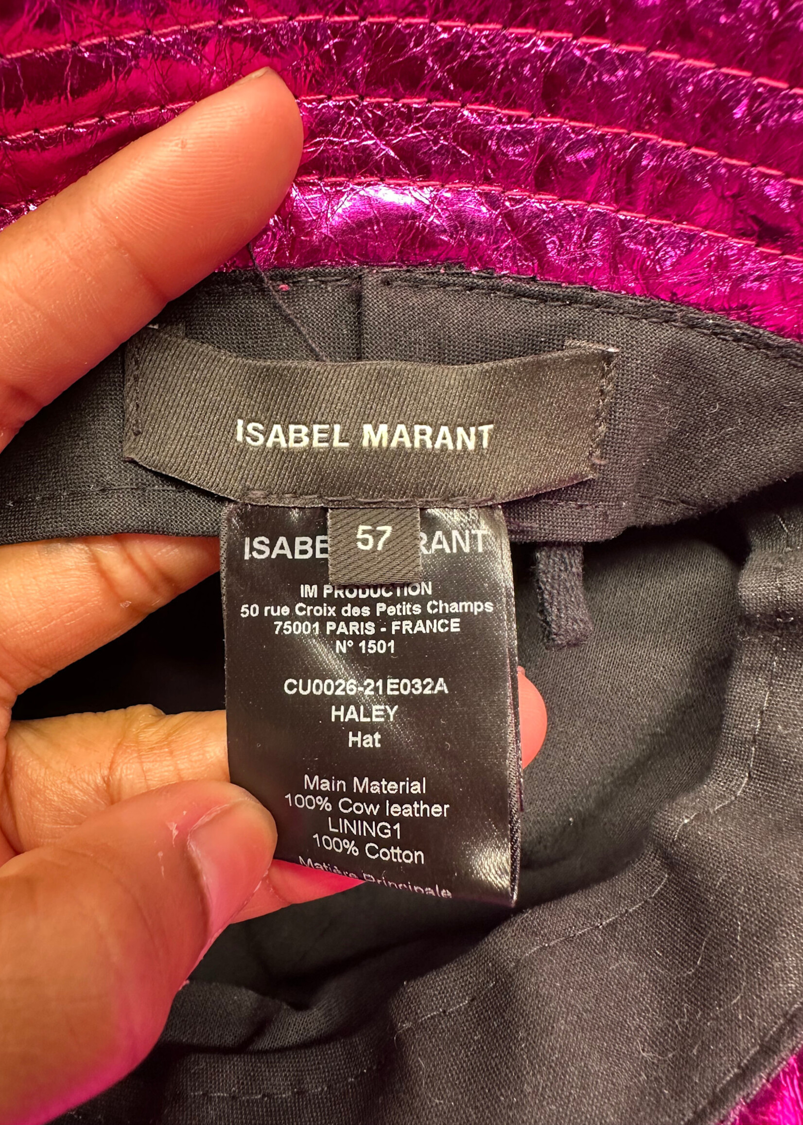 Isabel Marant Purple Metallic Bucket Hat OS
