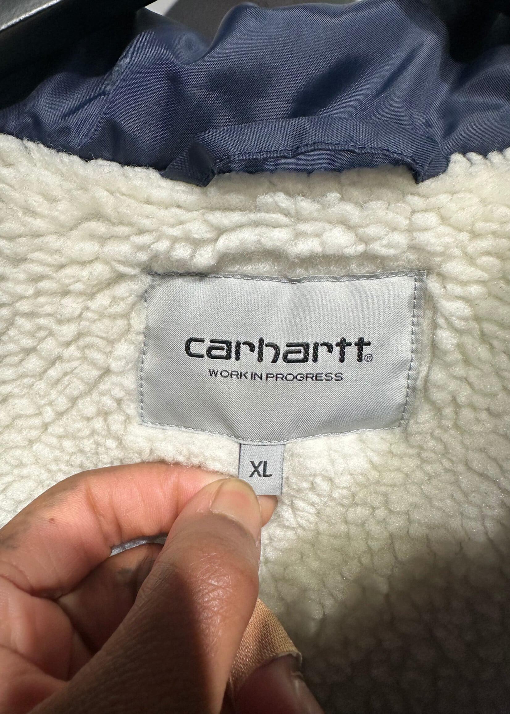 Carhartt Work In Progress Navy Sherpa Nylon Jacket XL