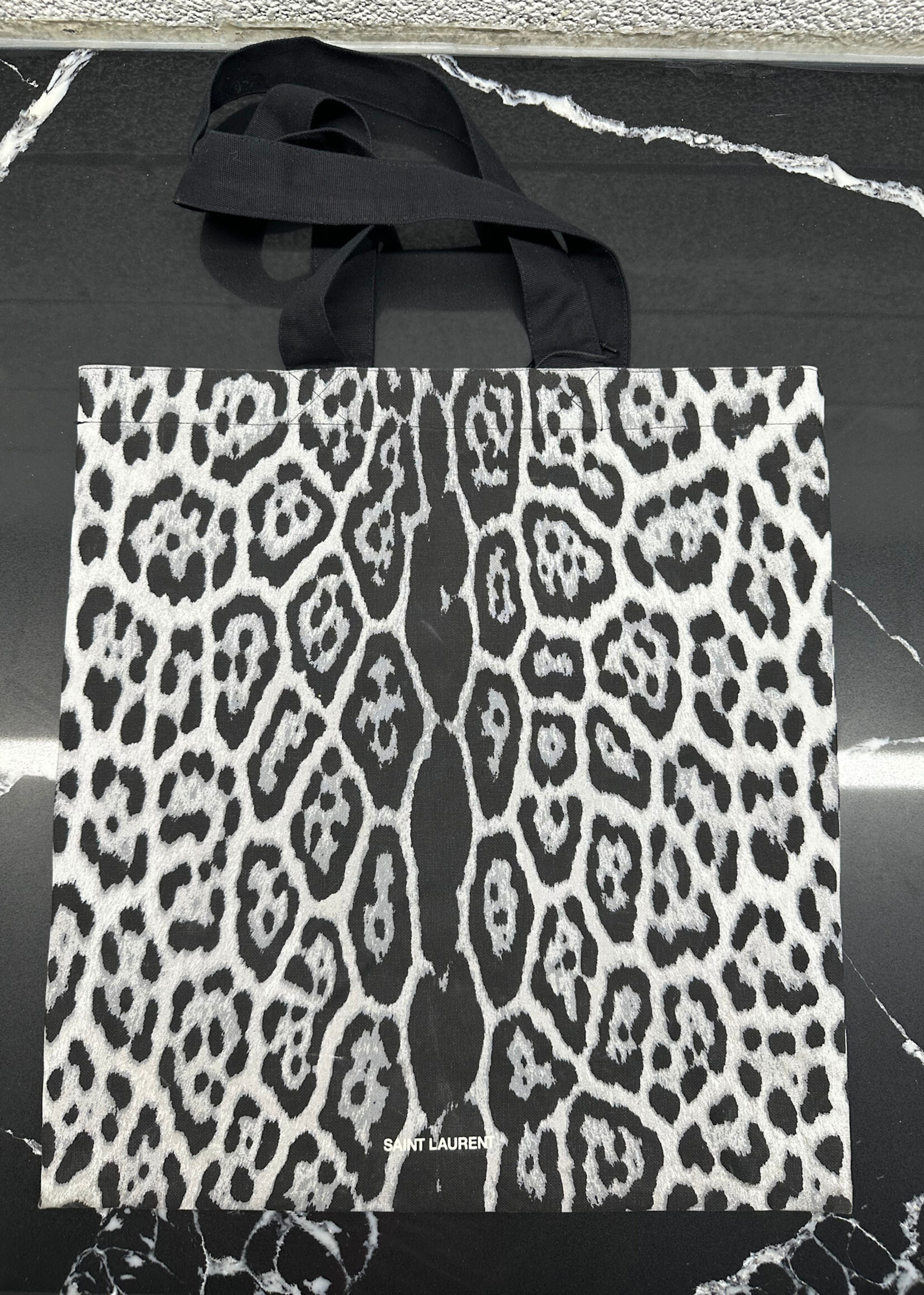 Saint Laurent Grey Leopard Canvas Tote