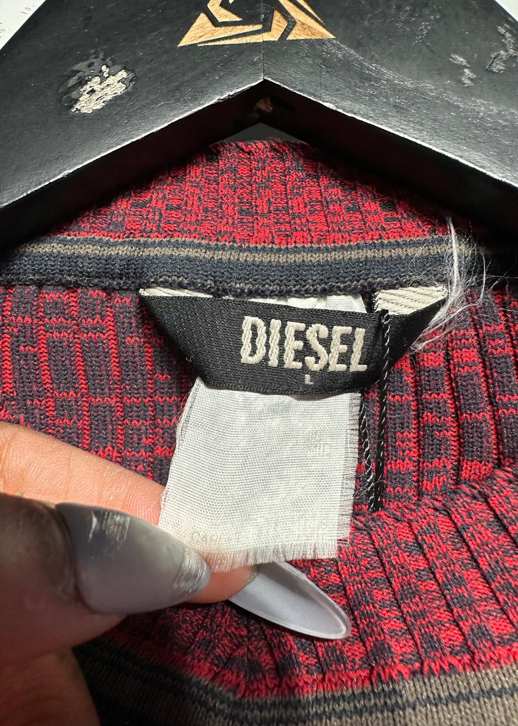 Diesel Red Green Ribbed Knit LS Fem L