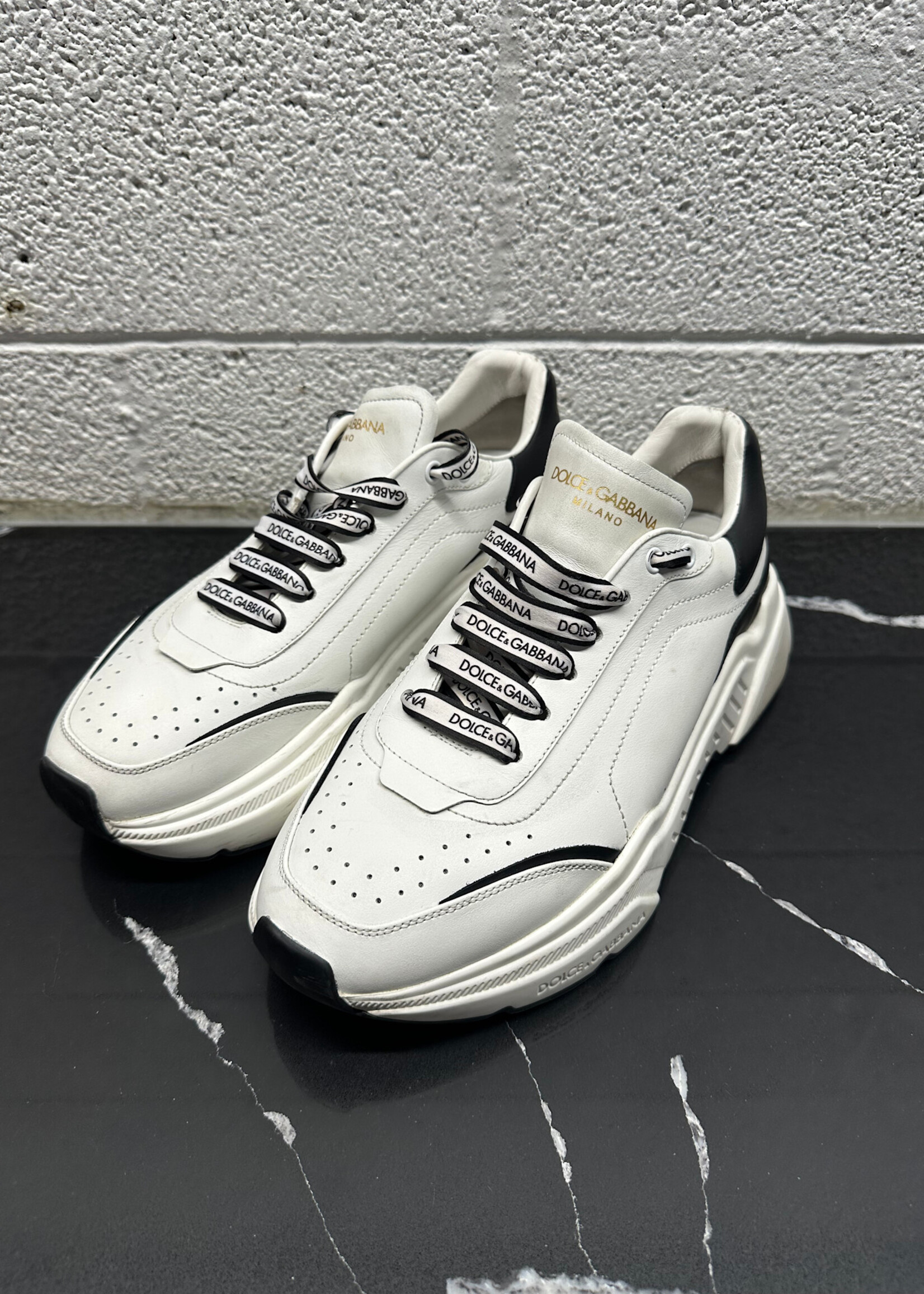 D&G Daymaster White Leather Sneaker Masc 9.5