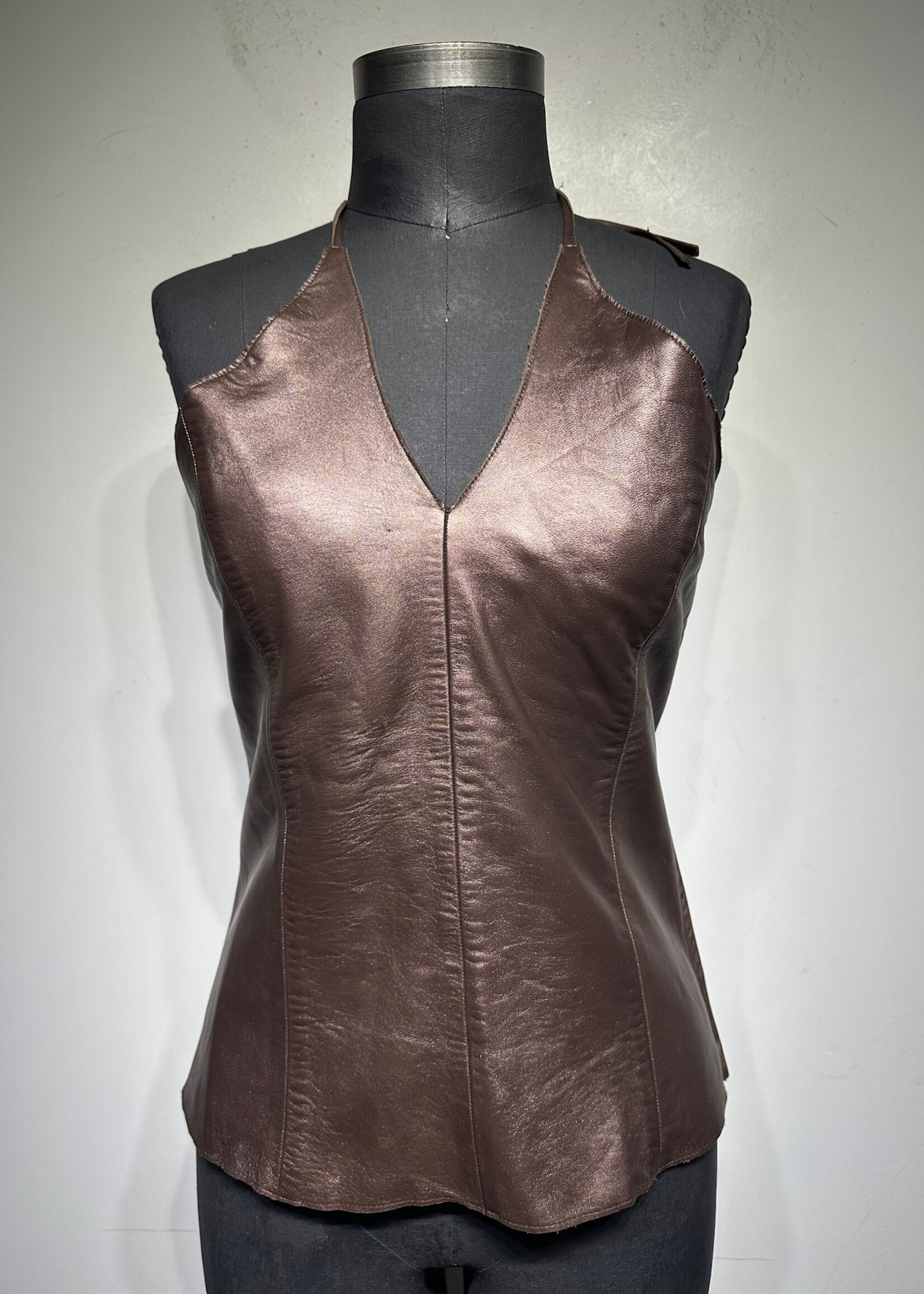 Parallel Brown Lamb Leather Halter Top M