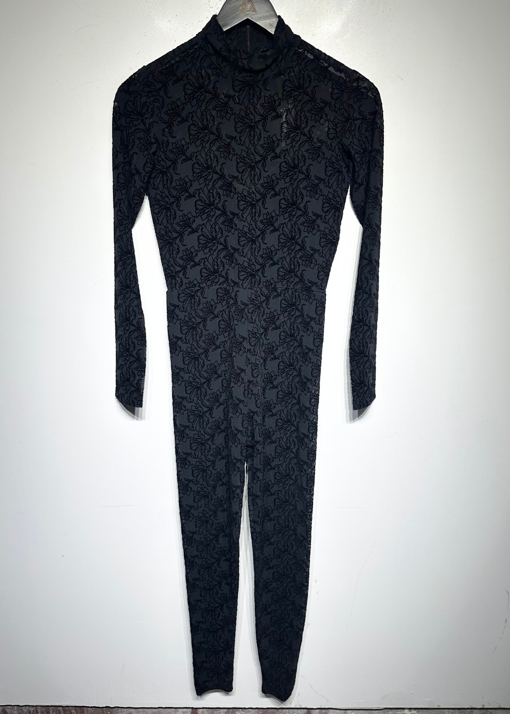 Allsaints Black Flocked Lace Bodycon Catsuit XS/S