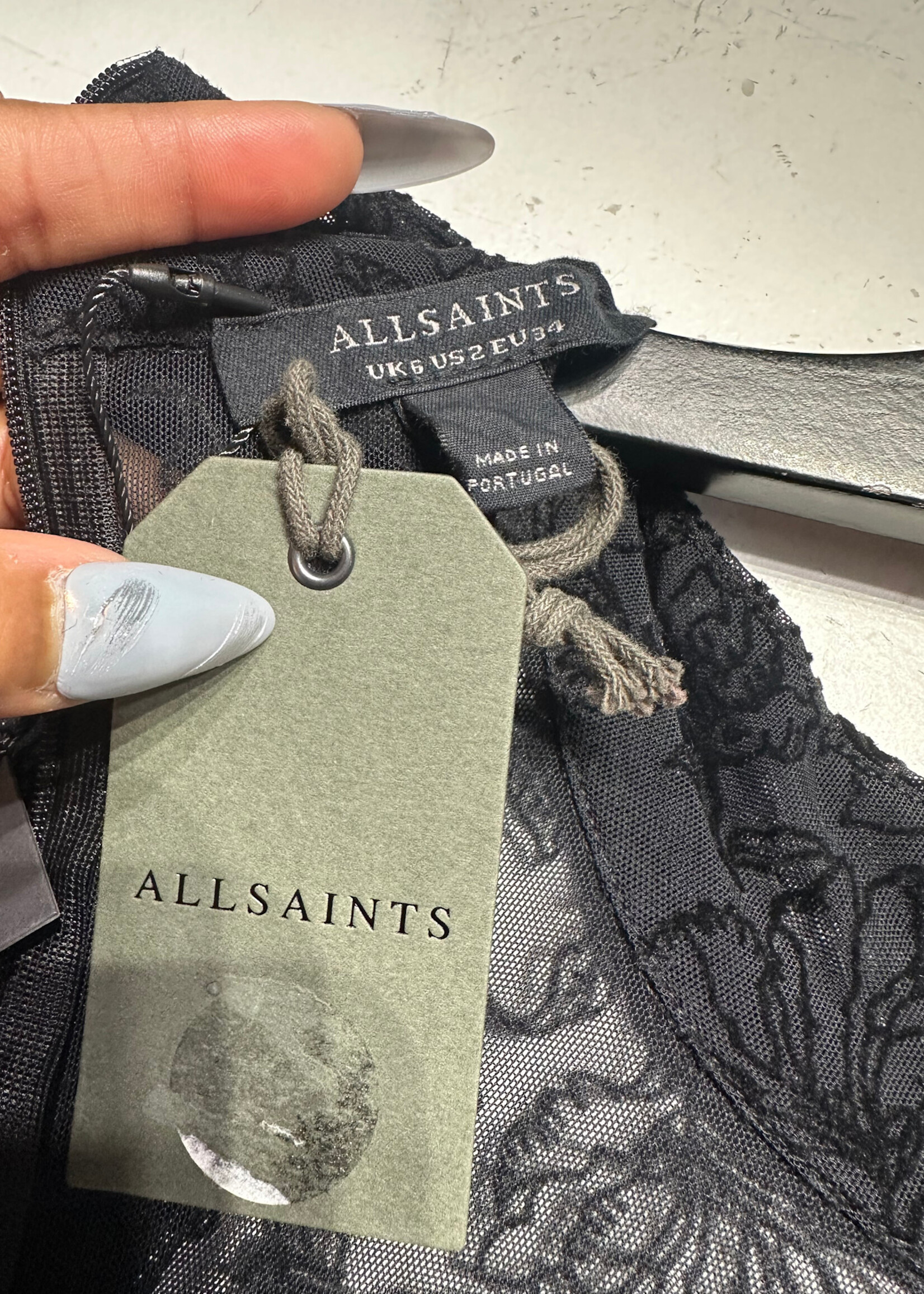 Allsaints Black Flocked Lace Bodycon Catsuit XS/S
