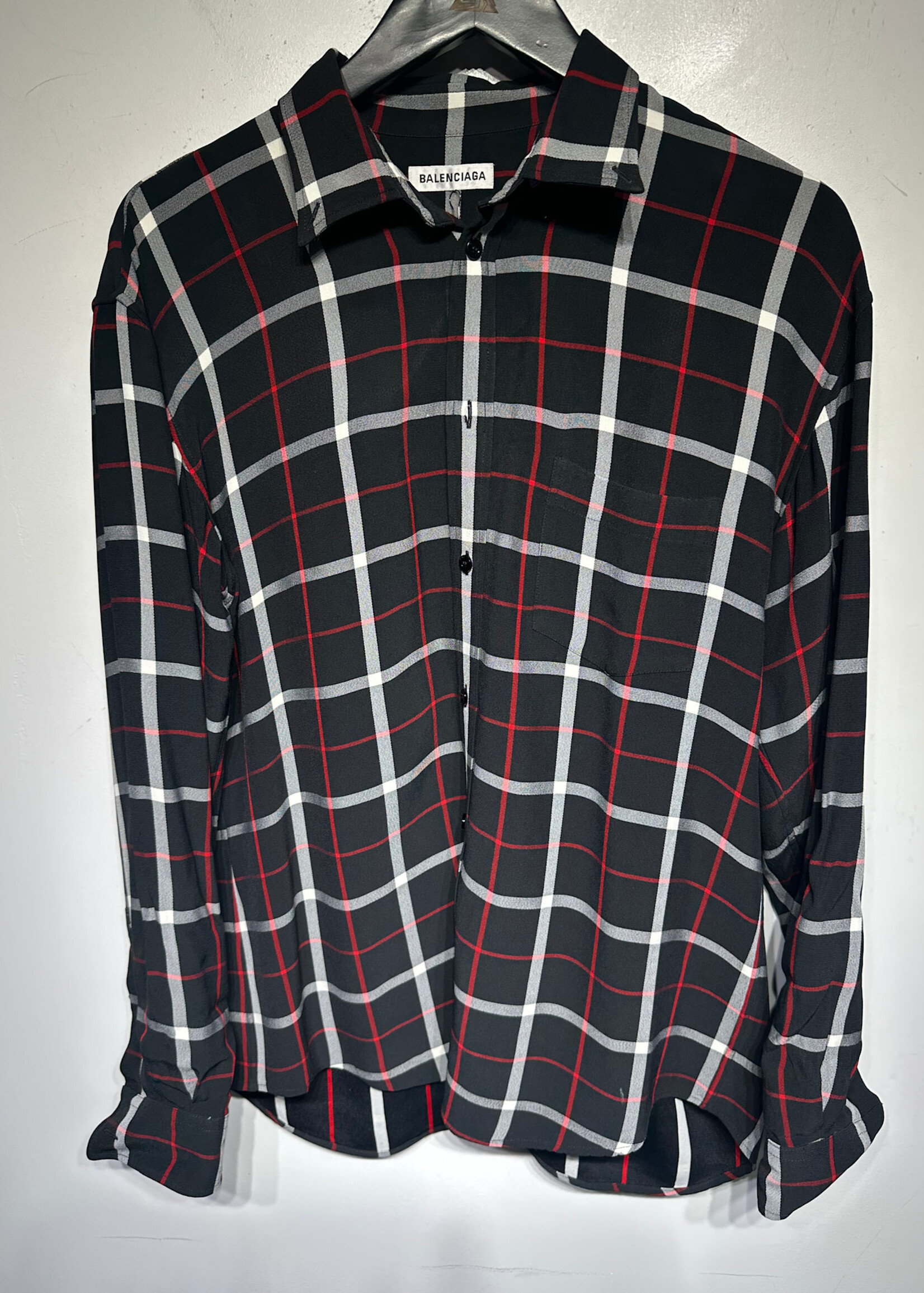 Balenciaga Black Back Logo Plaid B/U L/S Shirt M/L