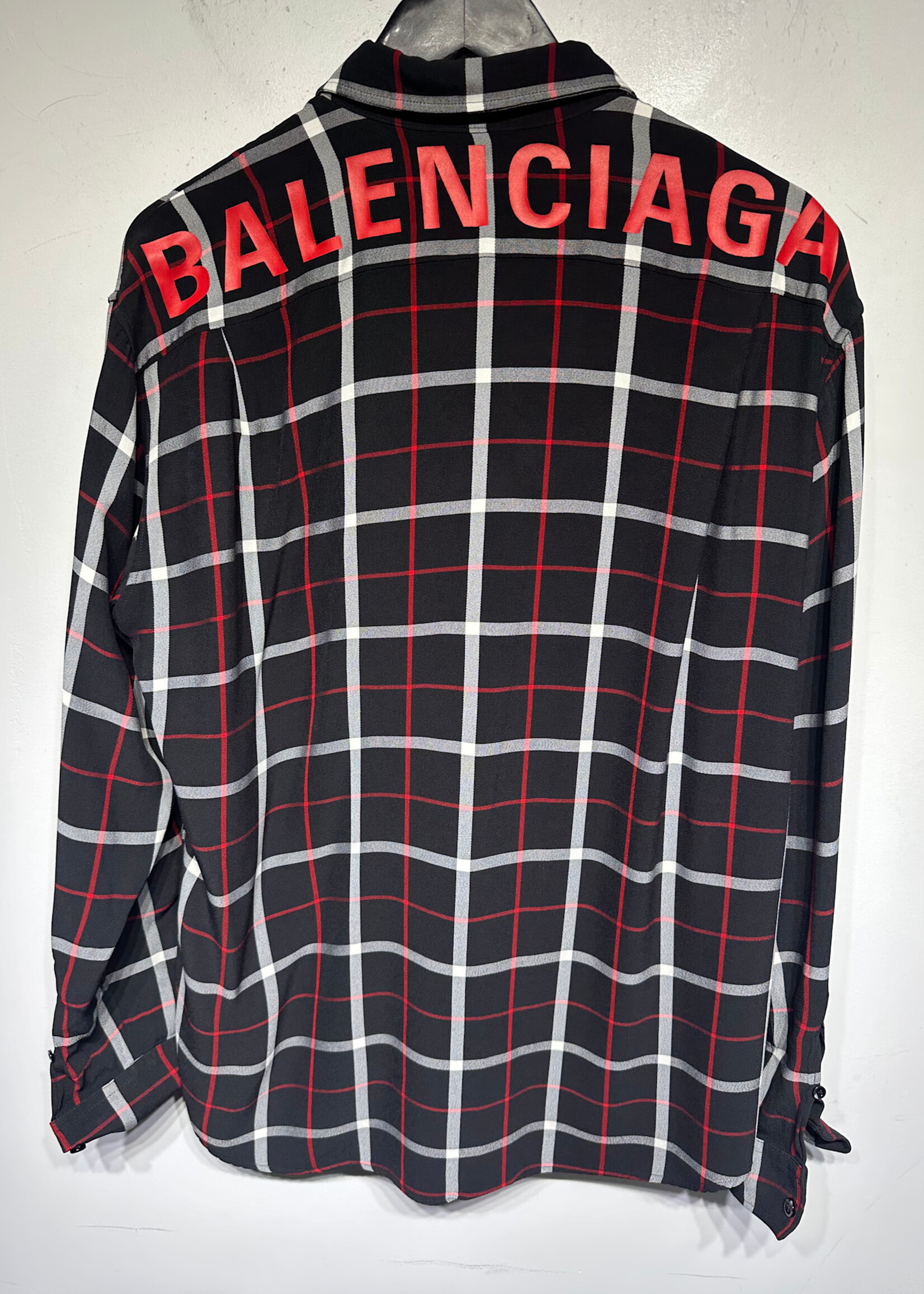 Balenciaga Black Back Logo Plaid B/U L/S Shirt M/L
