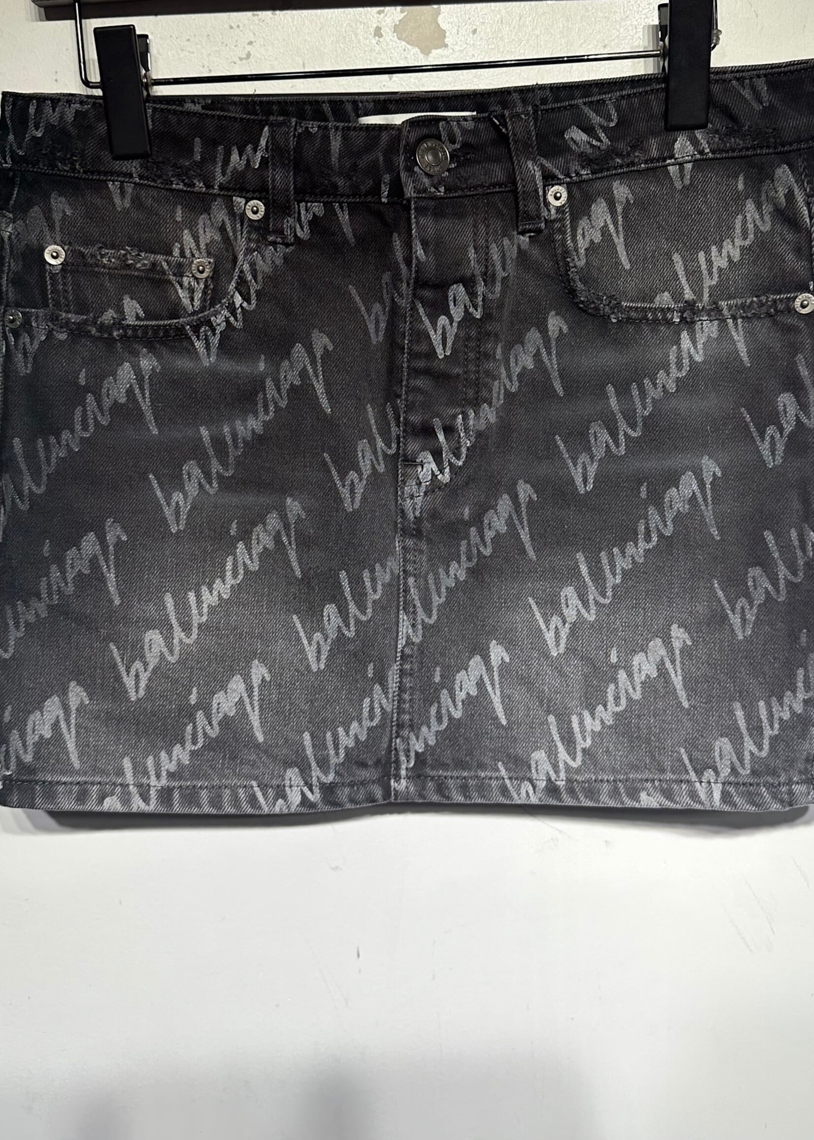 Balenciaga Charcoal Wash Logo AOP Mini Skirt 32
