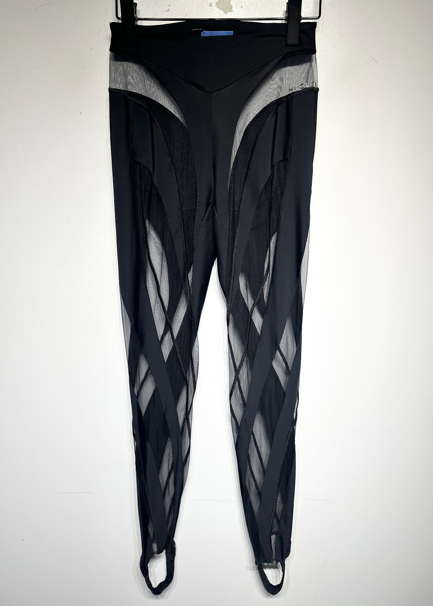 Mugler Spiral Black Mesh Leggings 24 Fem