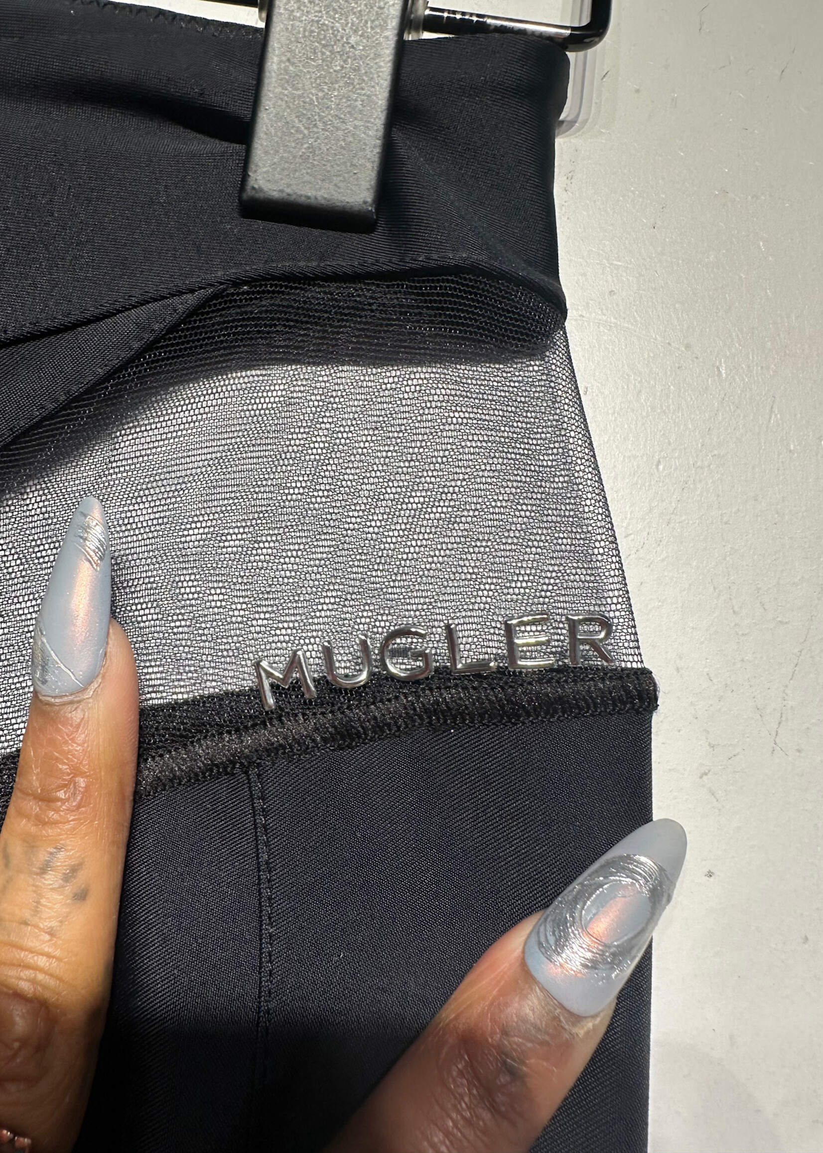 Mugler Spiral Black Mesh Leggings 24 Fem