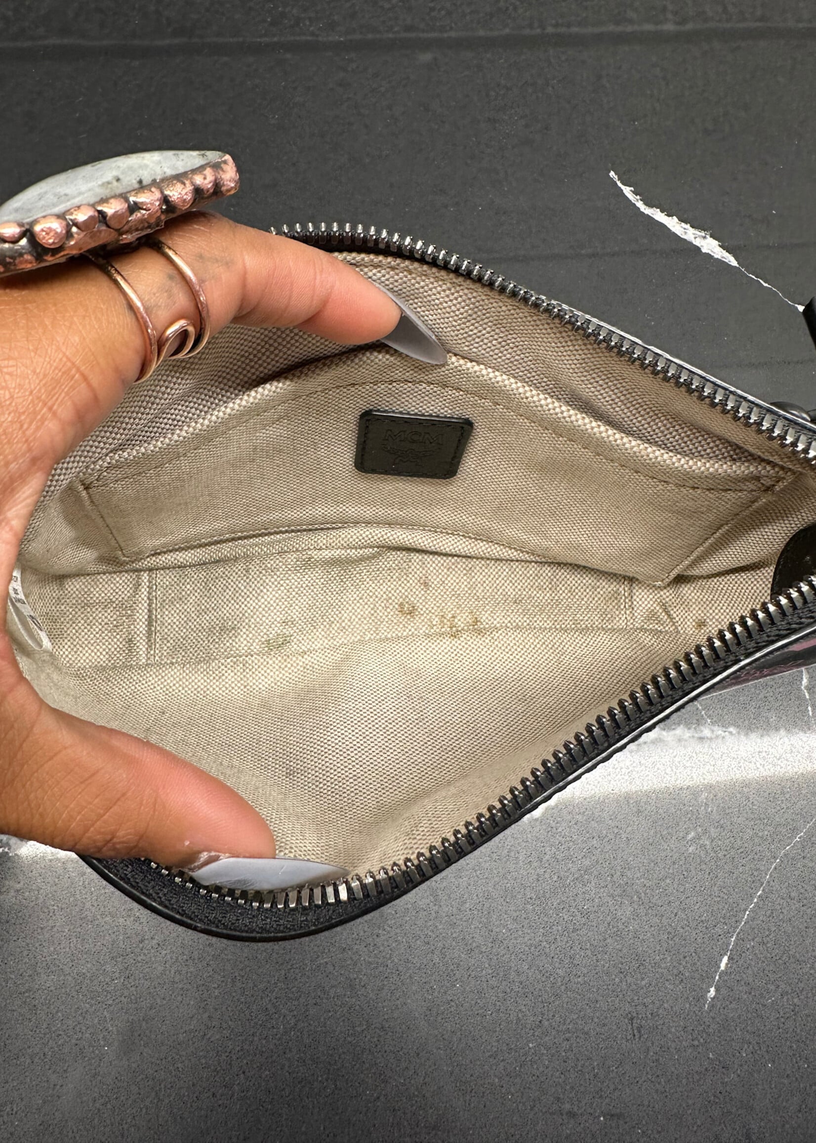 MCM Black Pink Monogram Mini Bag w/ strap OS