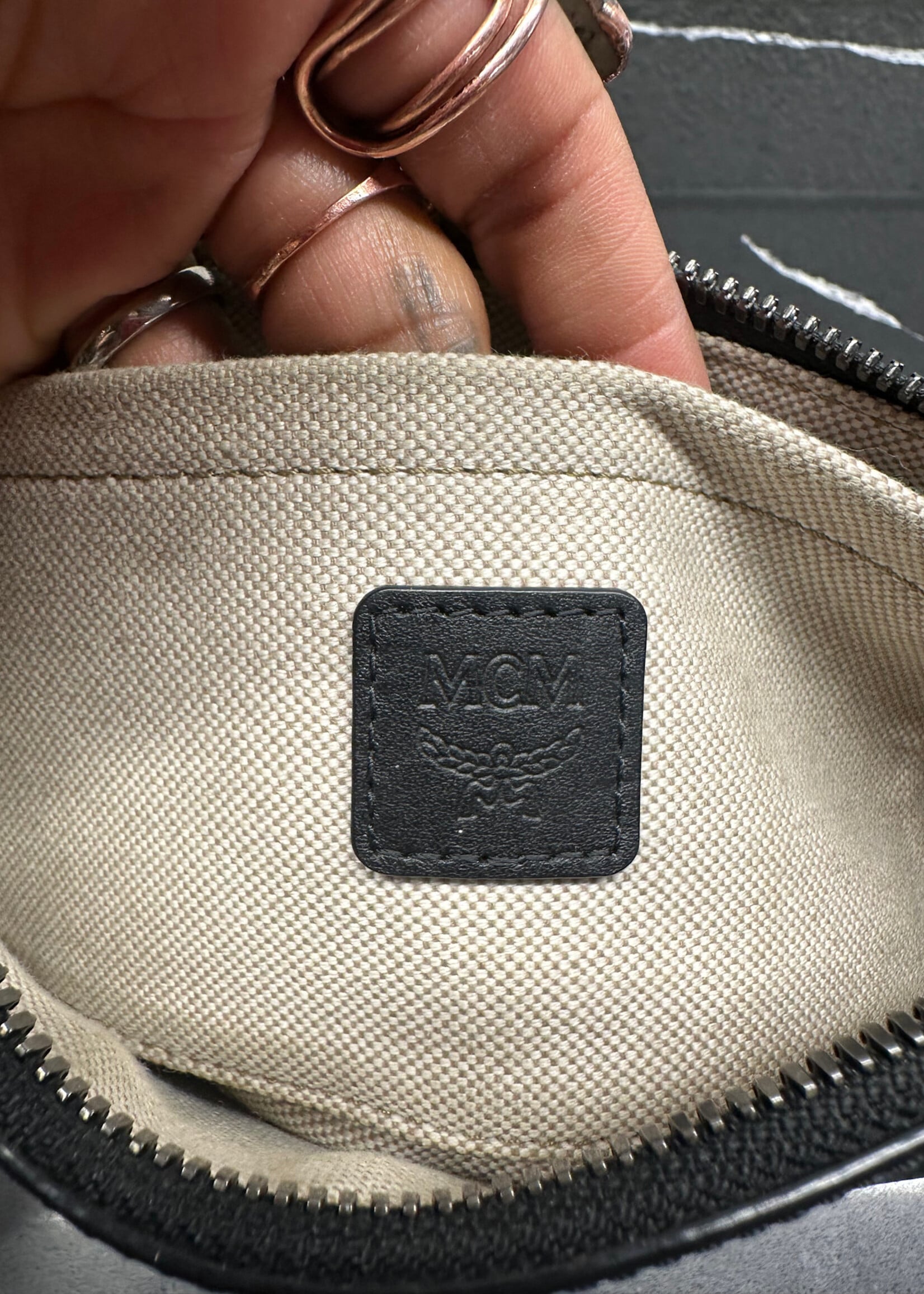 MCM Black Pink Monogram Mini Bag w/ strap OS