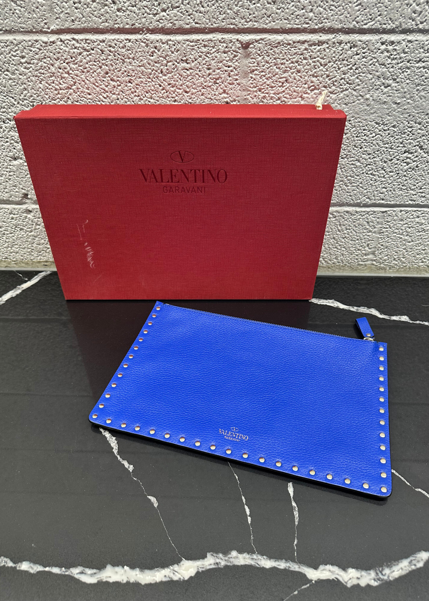 Valentino Cobalt Blue Studded Clutch OS