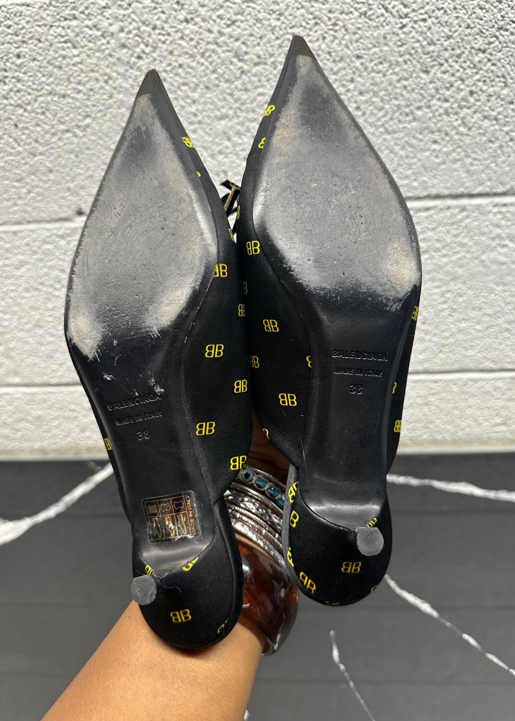 Balenciaga Black Yellow Knife Mule 7.5 Fem