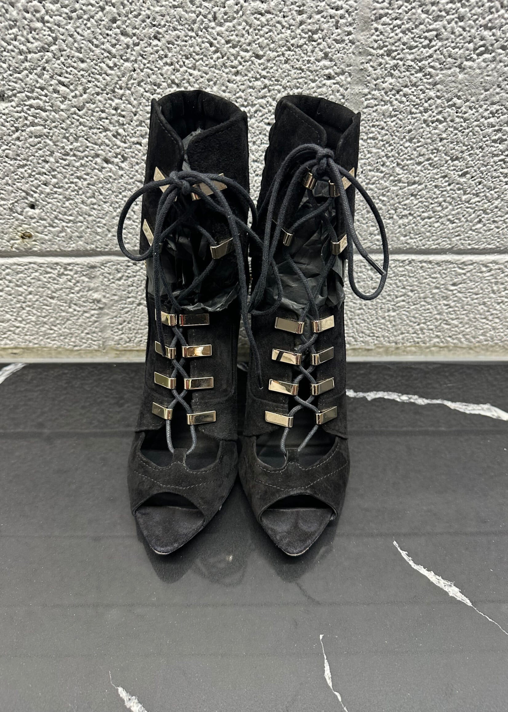 Versace Blacke Seude Tie Heel 6.5