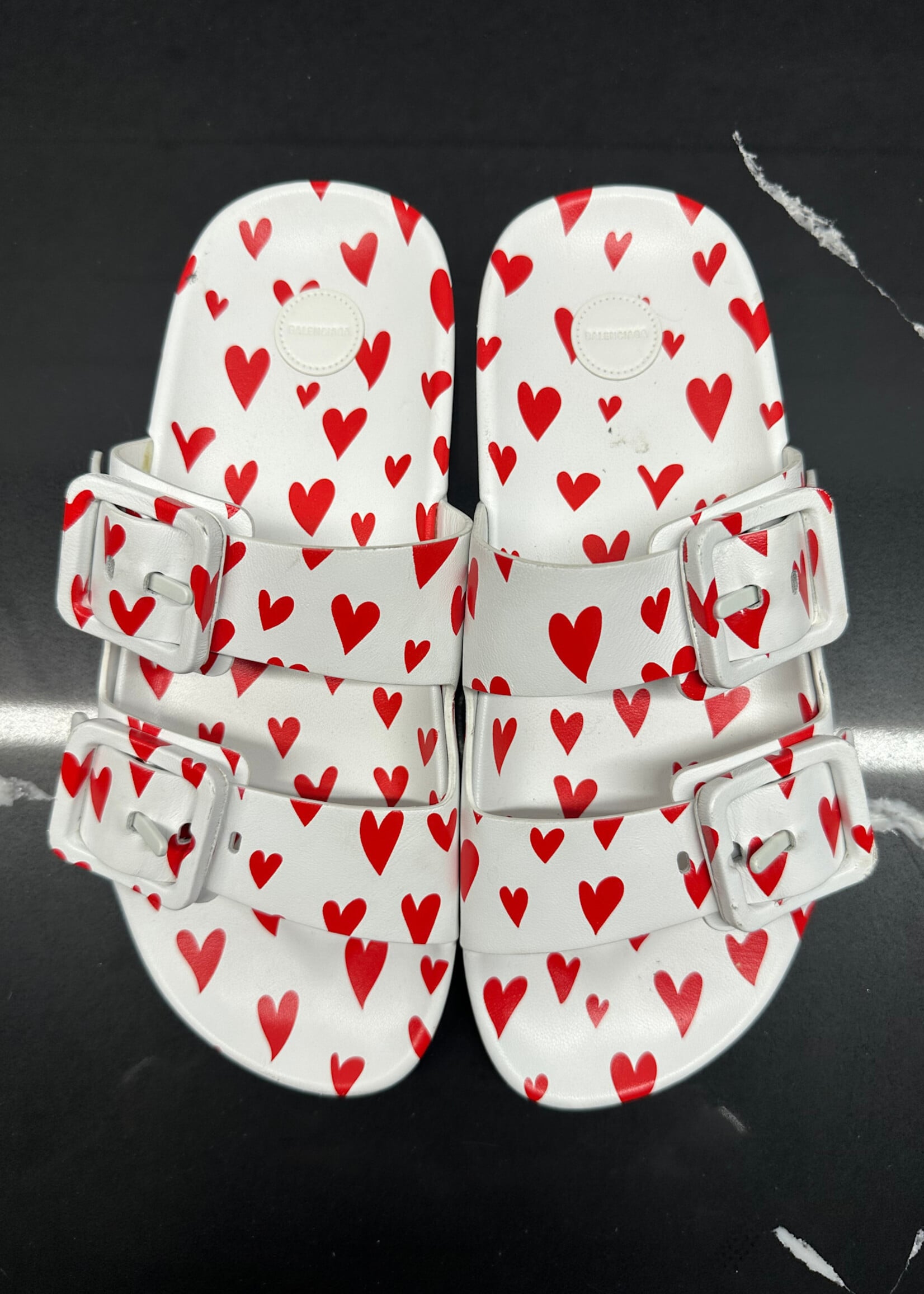 Balenciaga White Red Heart Slides 7.5 Fem AS IS