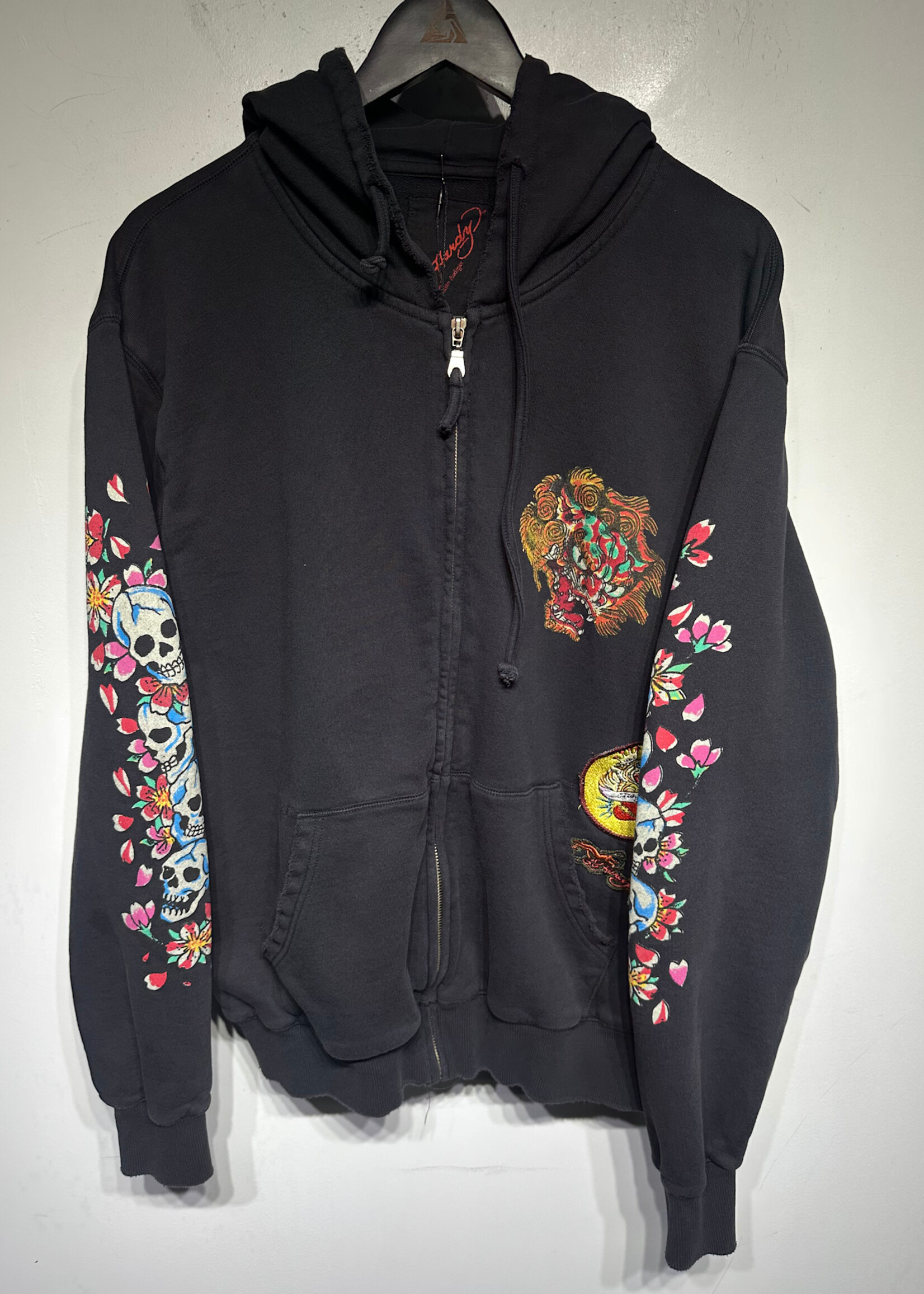 Ed Hardy Black Eagle Patch Zip Up Hoodie 2XL