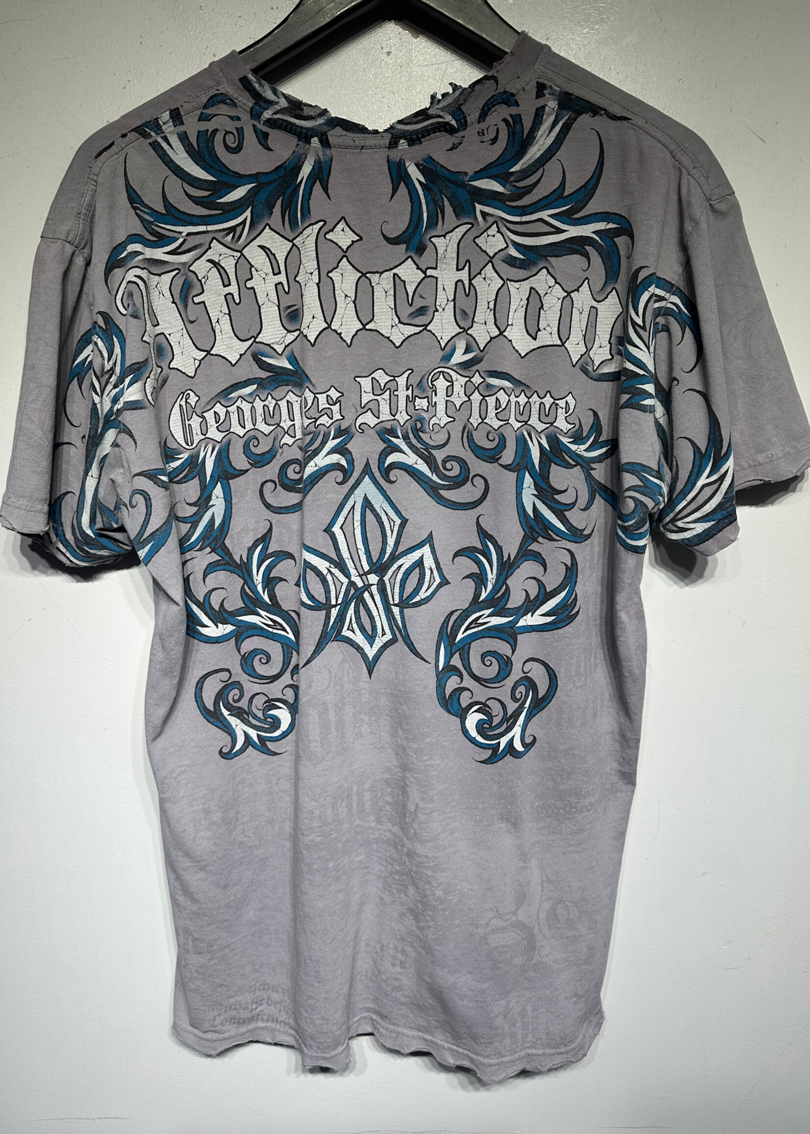 Affliction Grey Blue Tribal Cross AOP Tee XL
