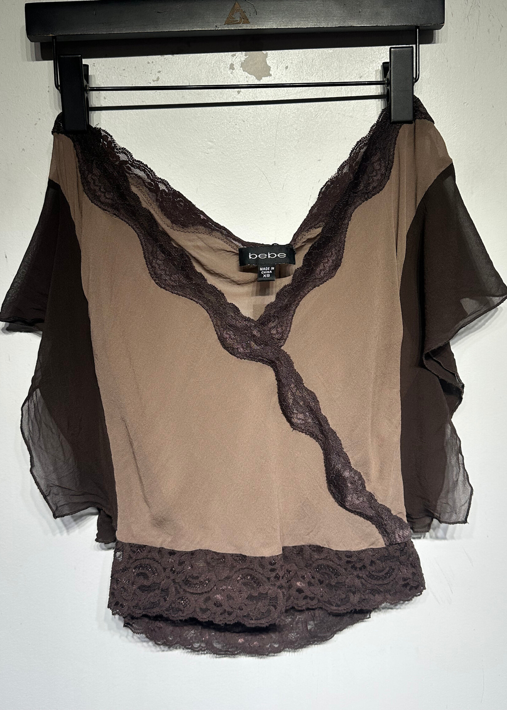 Bebe Brown Silk Blouse Fem XS
