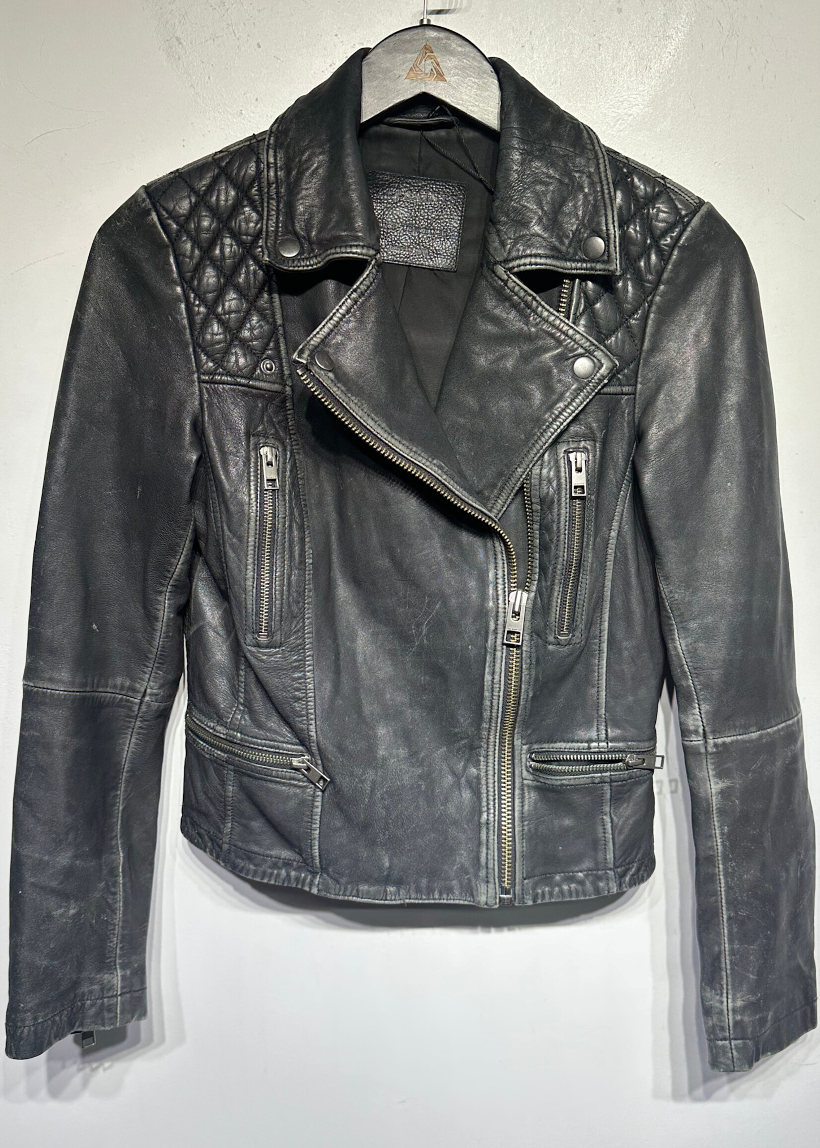 Allsaints Faded Black Leather Jacket S