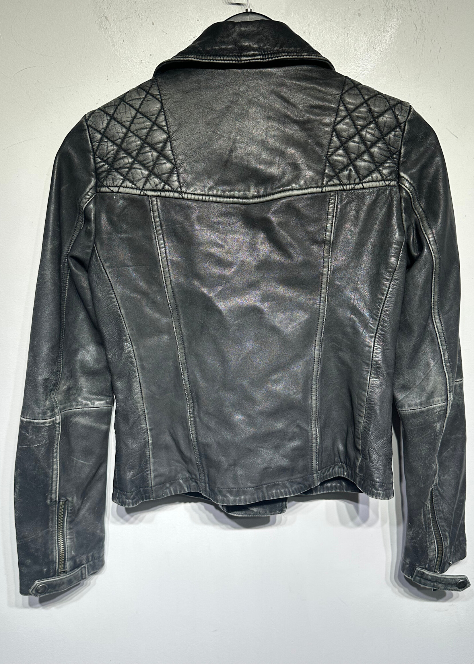 Allsaints Faded Black Leather Jacket S
