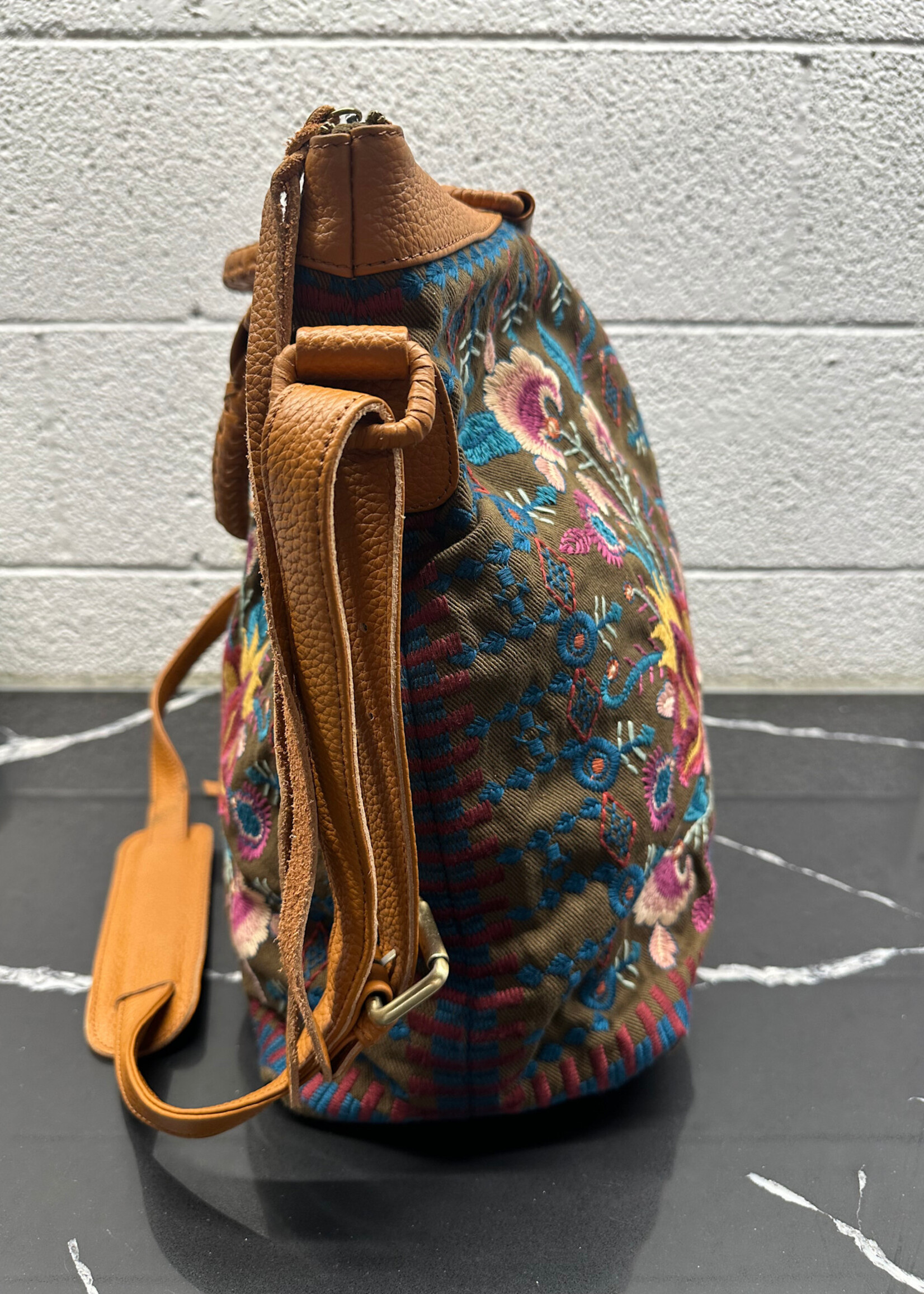 Johnny Was Brown Embroidered Overnight Bag OS