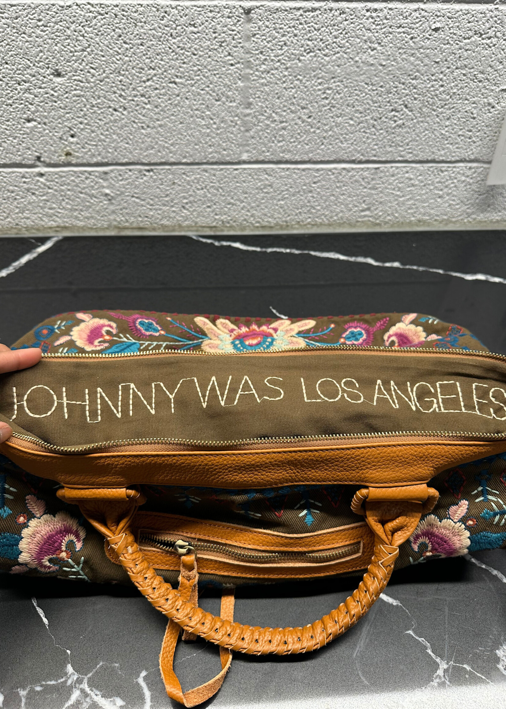 Johnny Was Brown Embroidered Overnight Bag OS