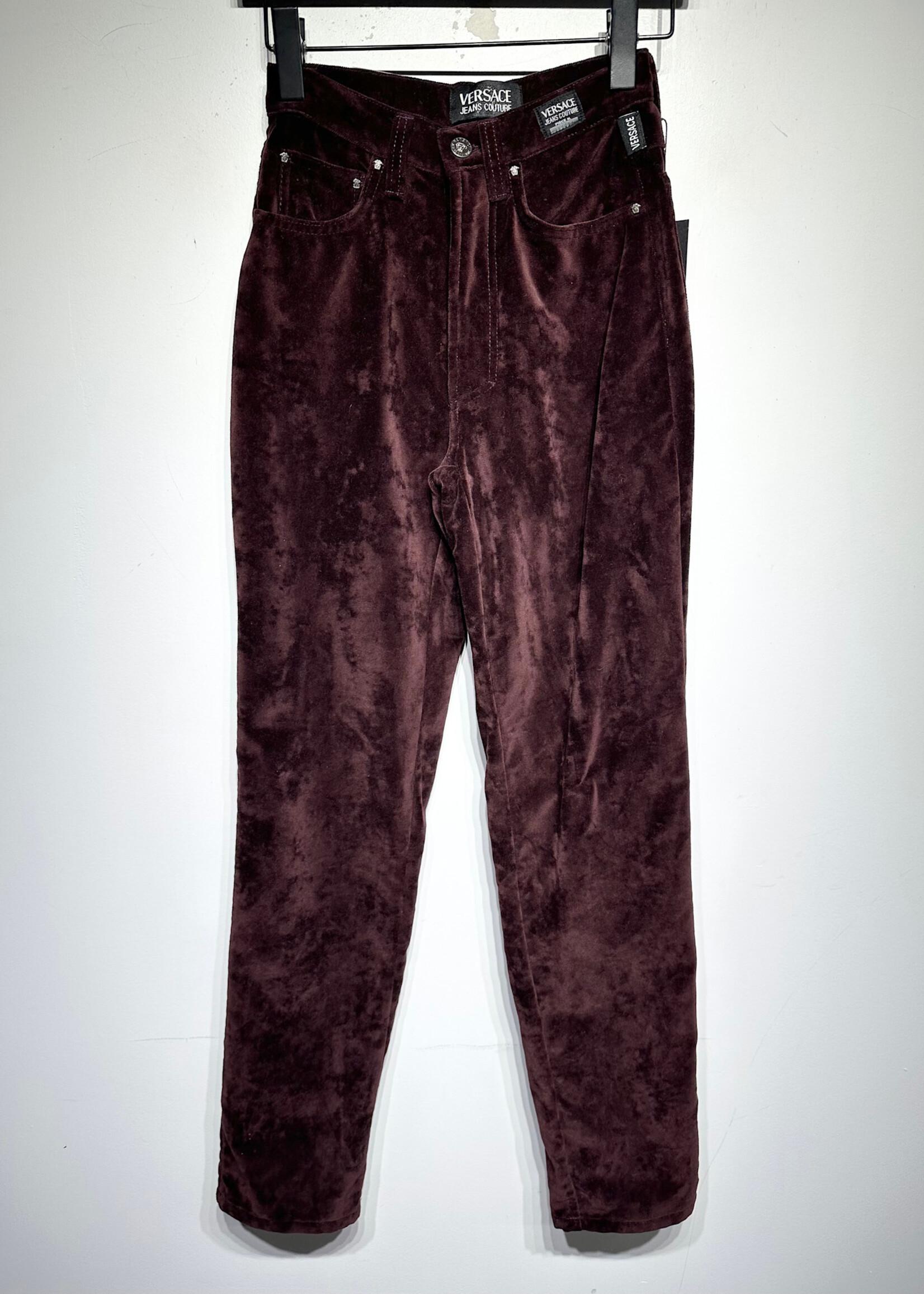 VERSACE MAROON VELVET STRAIGHT LEG PANT 22