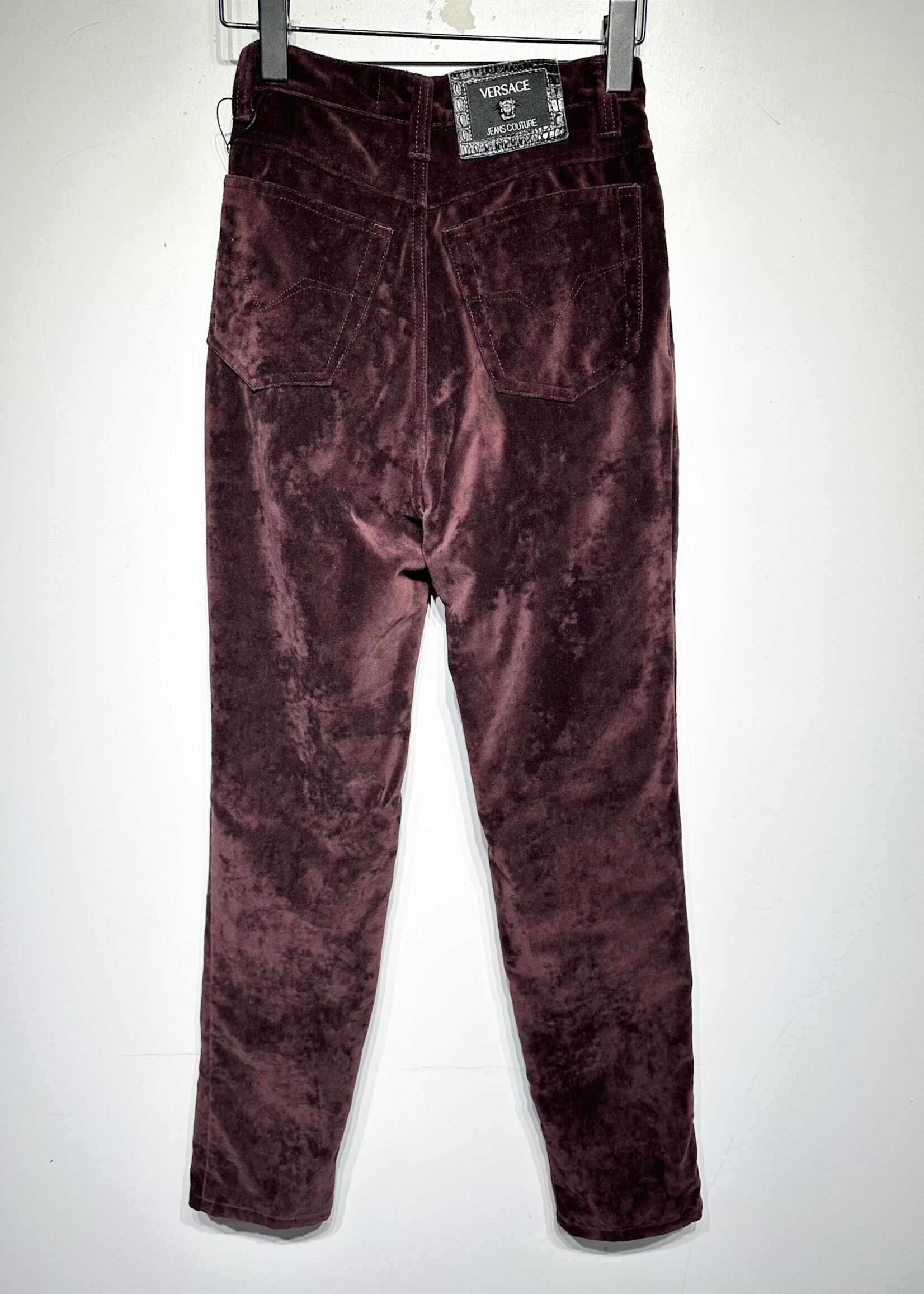 VERSACE MAROON VELVET STRAIGHT LEG PANT 22