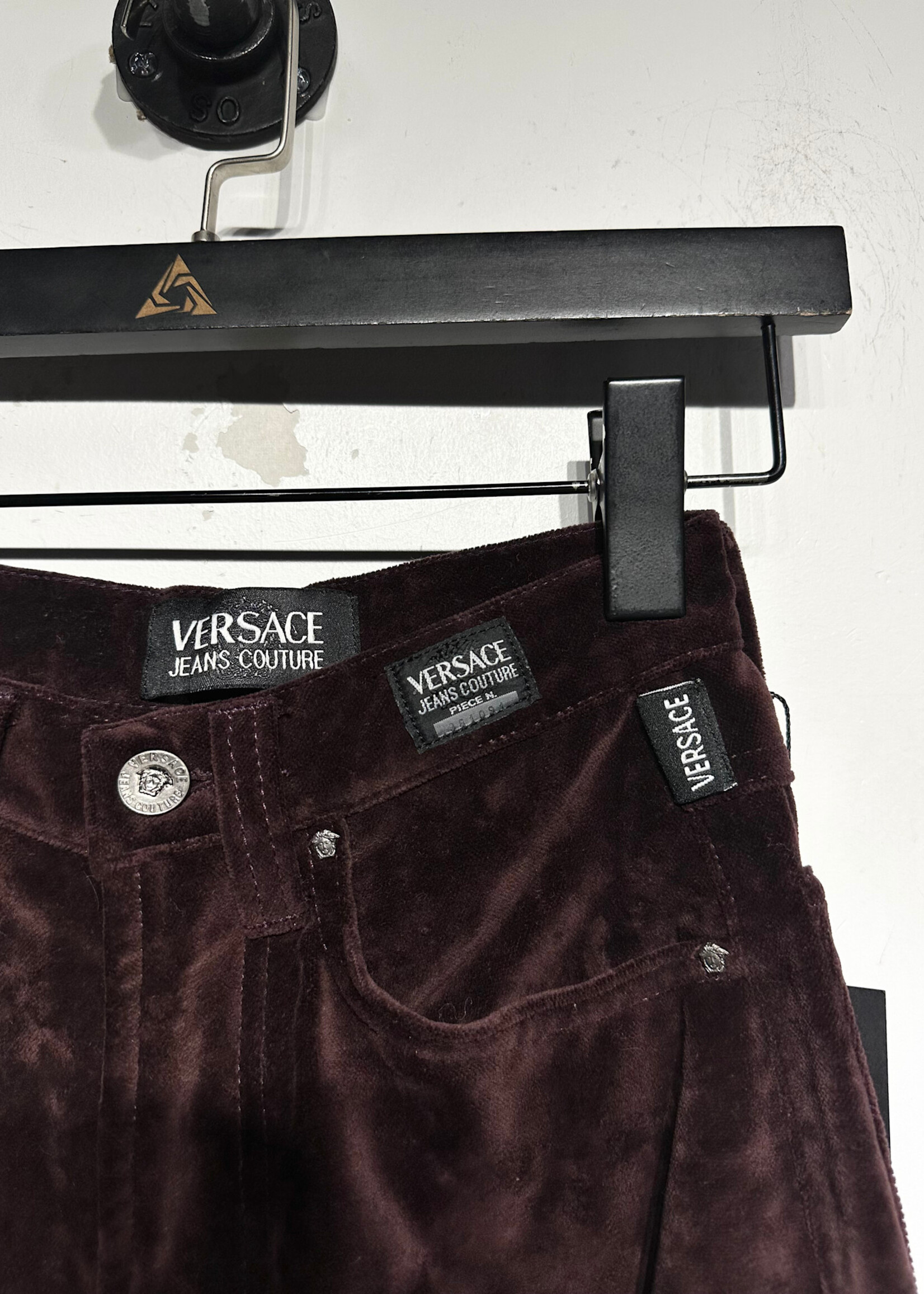 VERSACE MAROON VELVET STRAIGHT LEG PANT 22