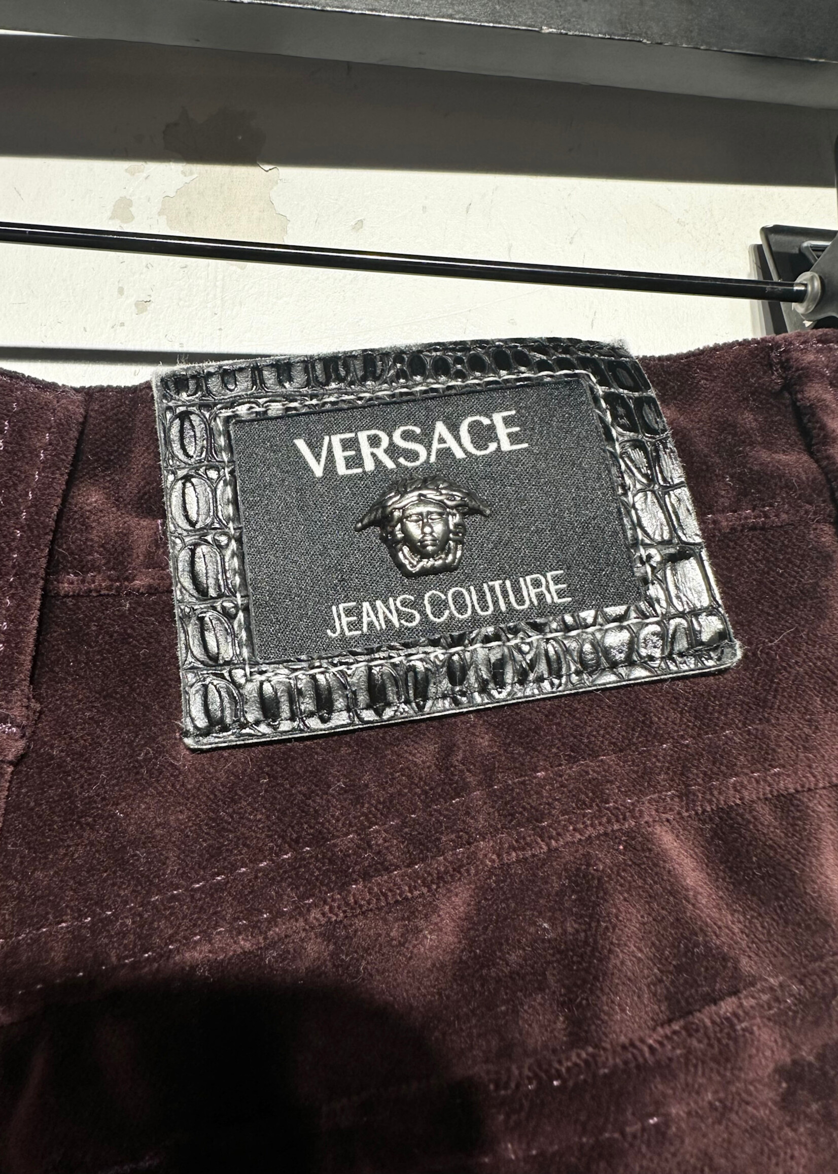 VERSACE MAROON VELVET STRAIGHT LEG PANT 22