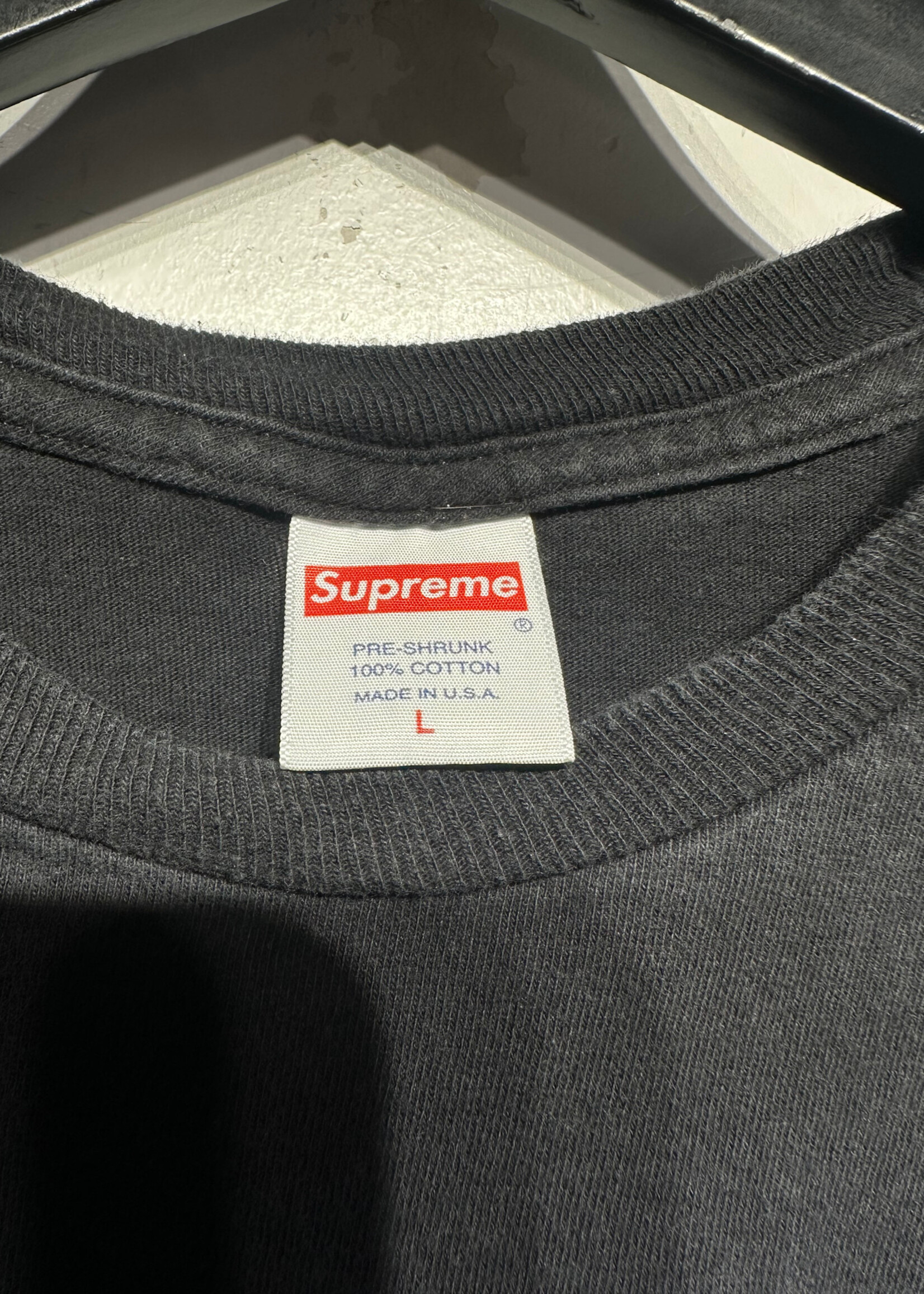 Supreme Black Blue Flame Logo Tee L