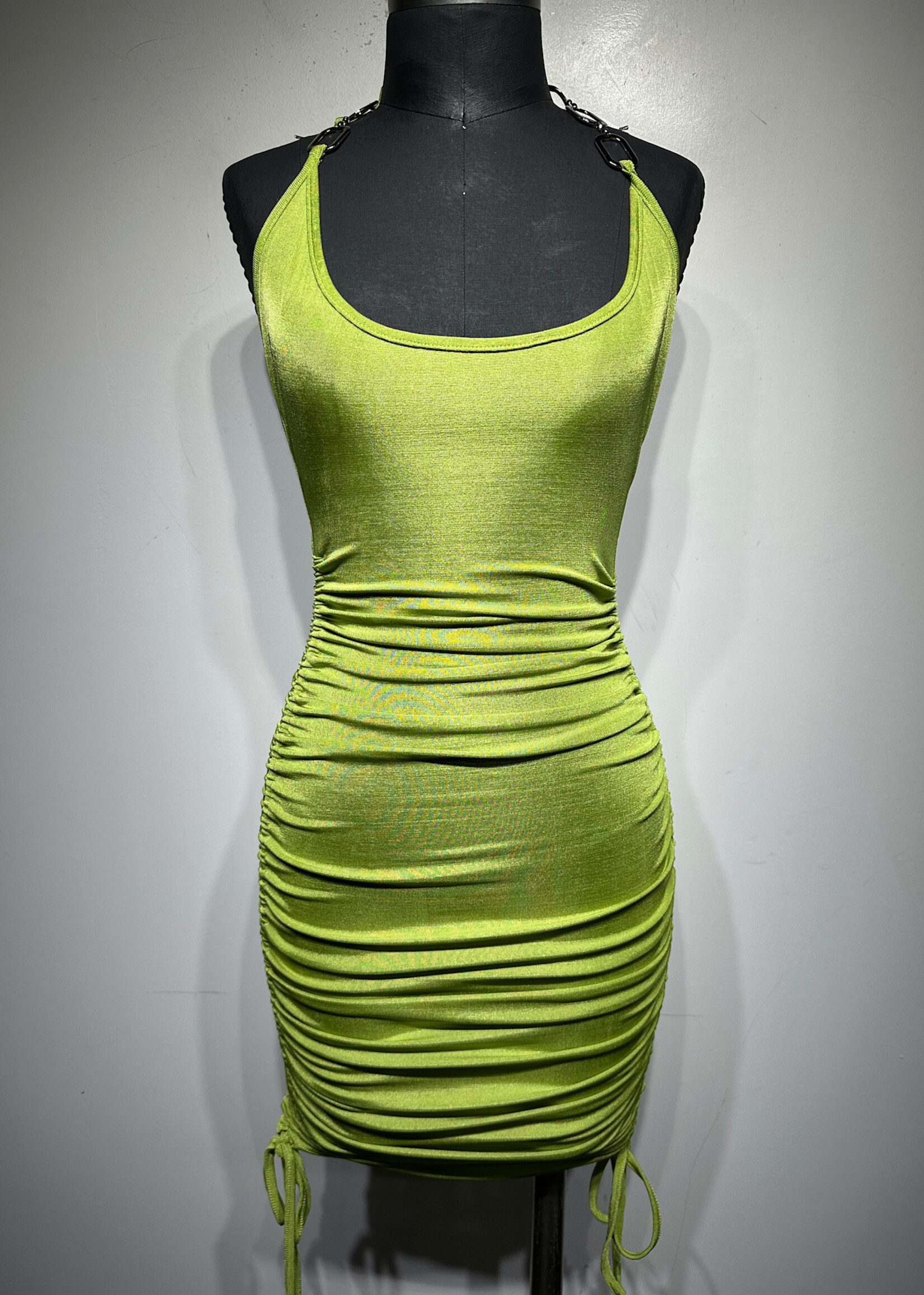 I AM GIA GREEN SCRUNCH HALTER DRESS M