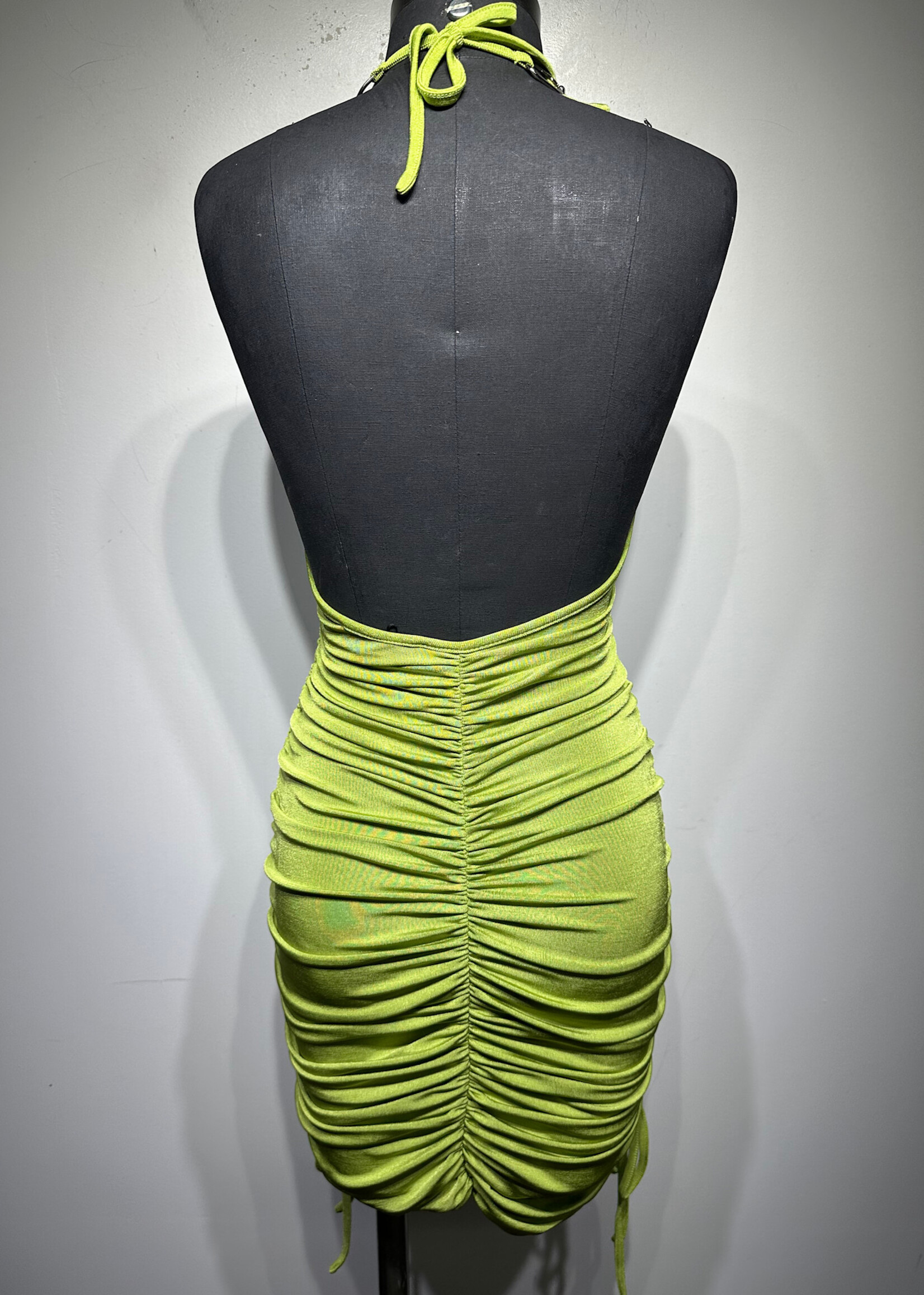 I AM GIA GREEN SCRUNCH HALTER DRESS M