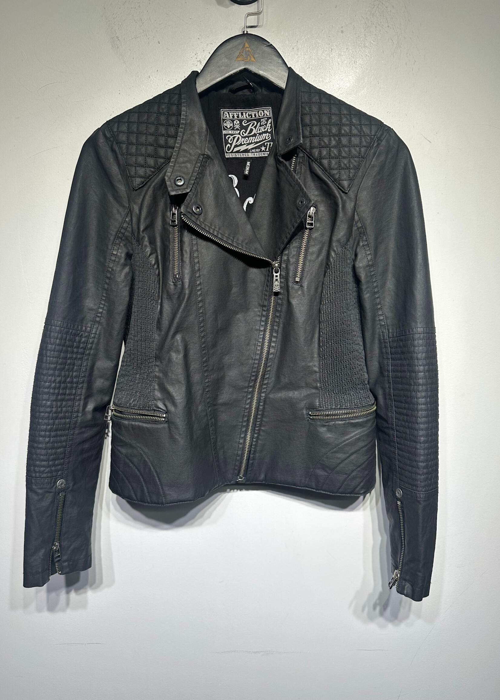 Affliction Black Premium Waxed Biker Jacket Fem M