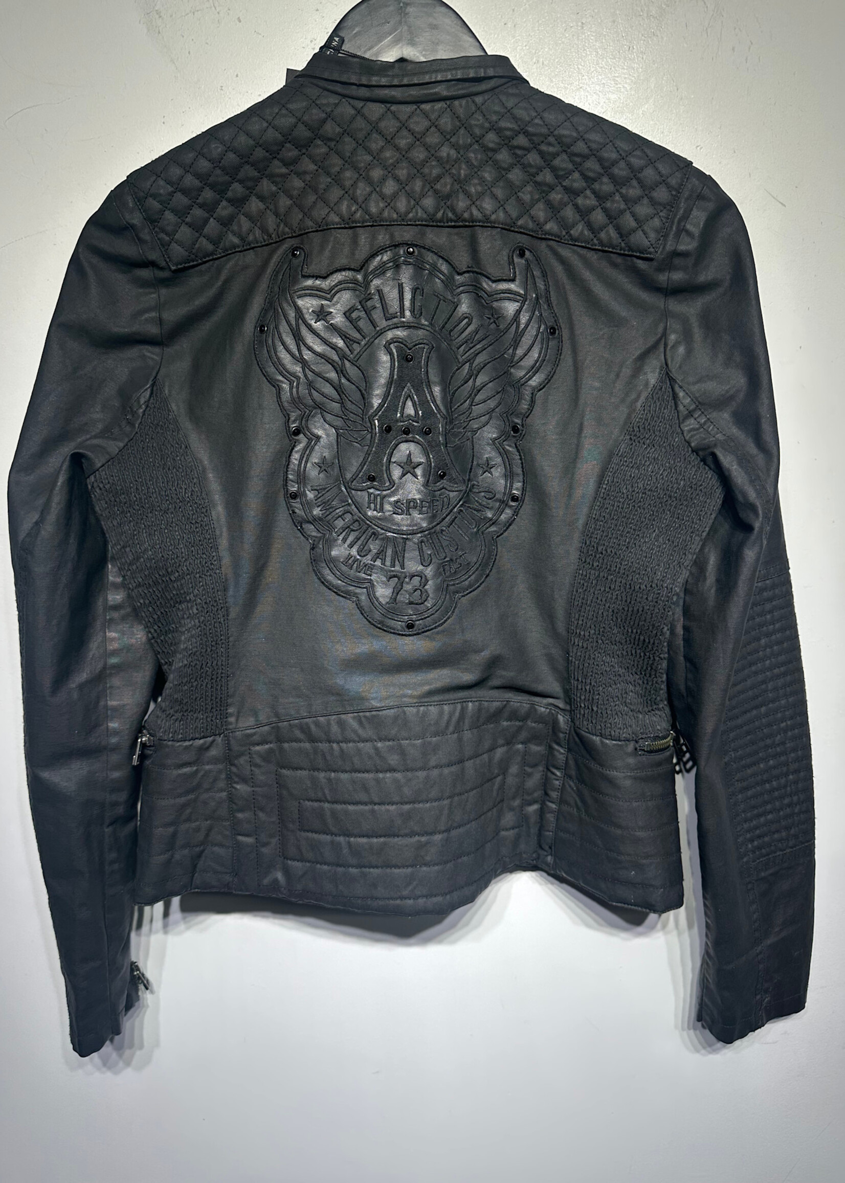 Affliction Black Premium Waxed Biker Jacket Fem M