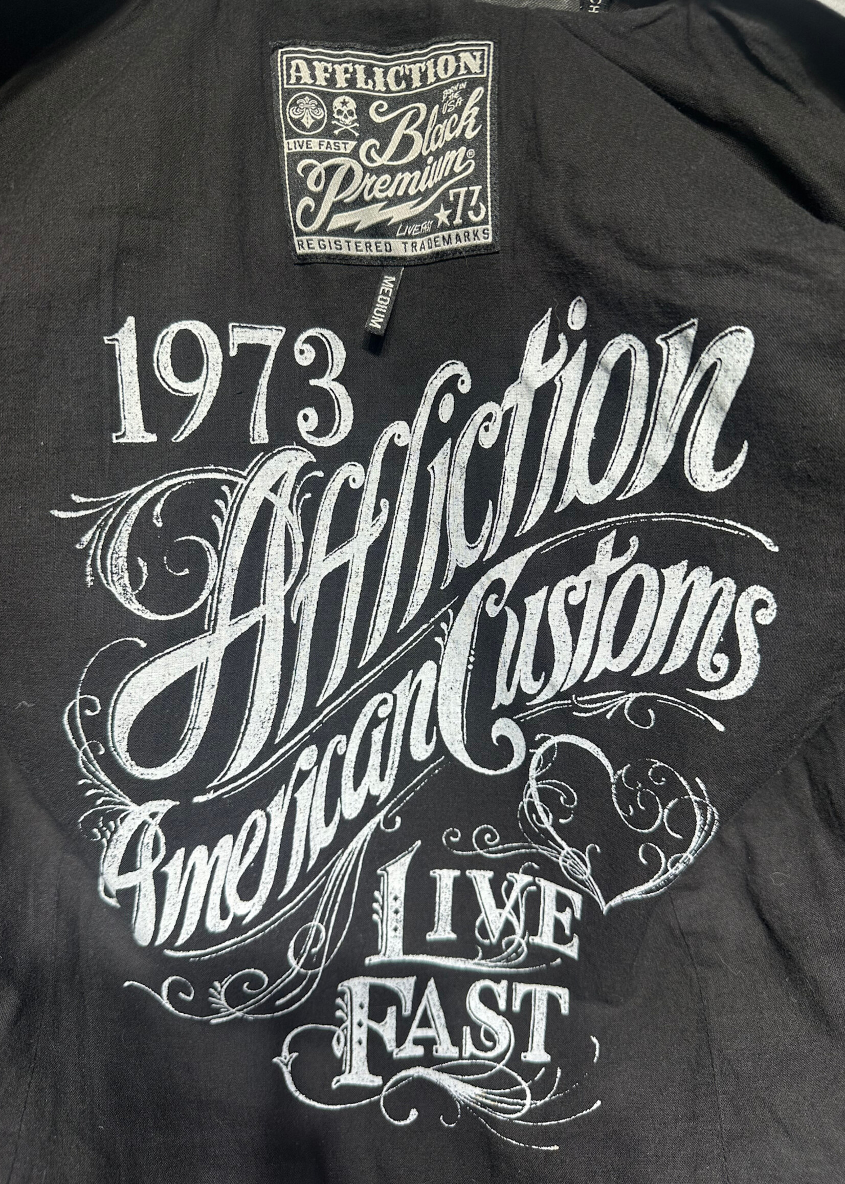 Affliction Black Premium Waxed Biker Jacket Fem M