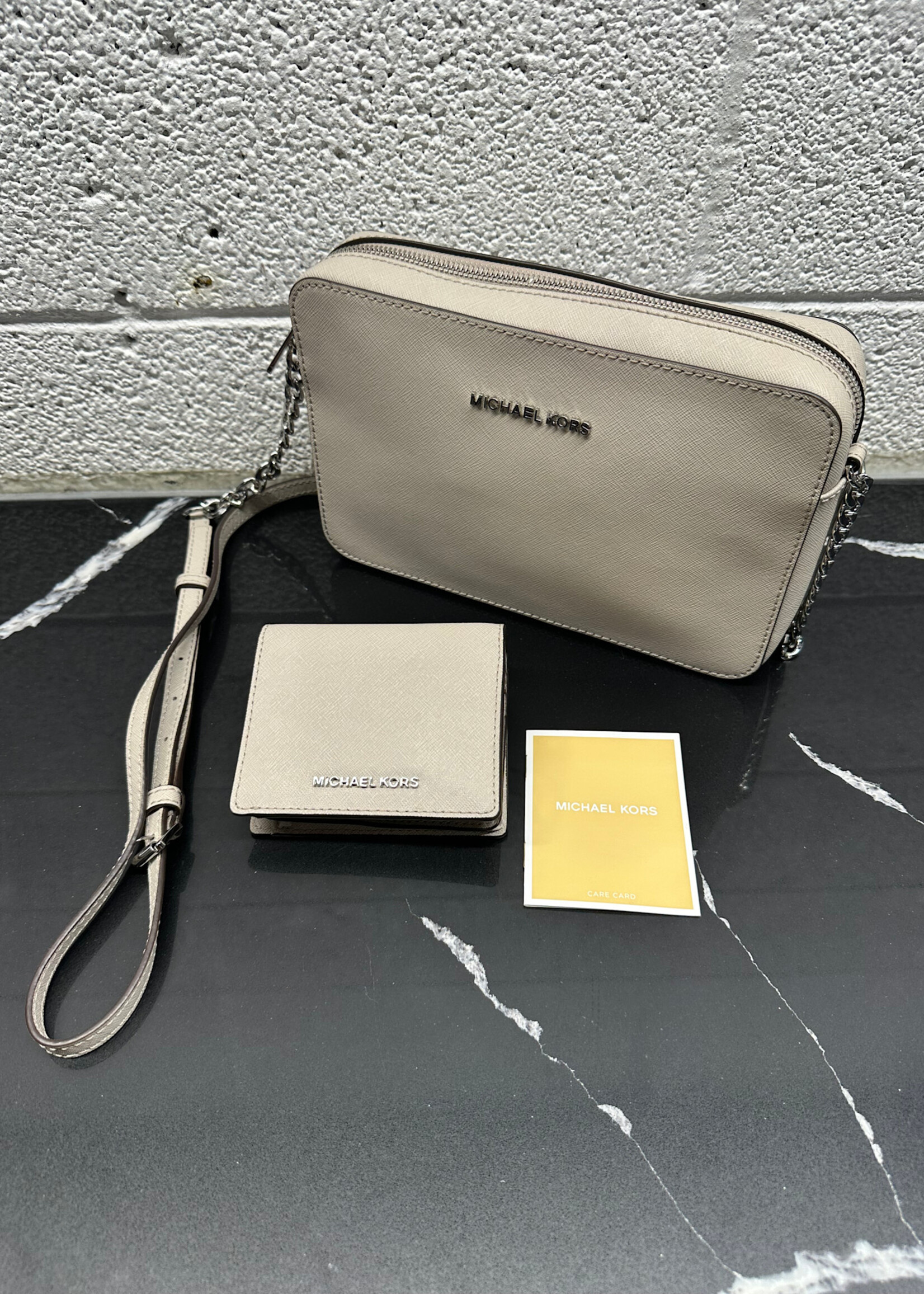 Michael Kors Grey Purse W/ Matching Wallet