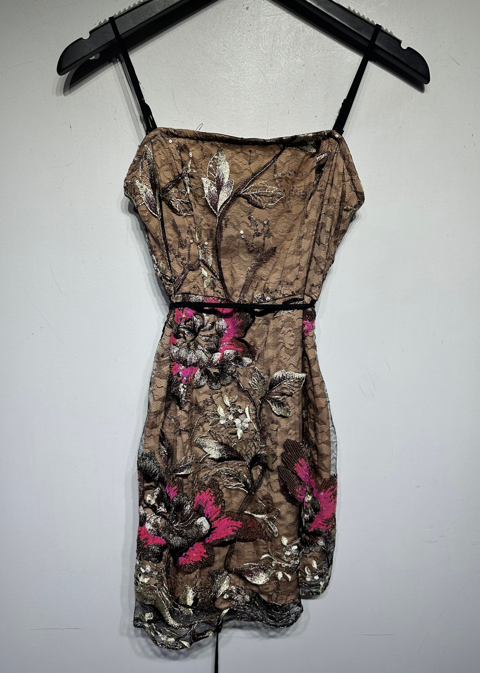 Free People Beige Pink Black Sequin Dress XS