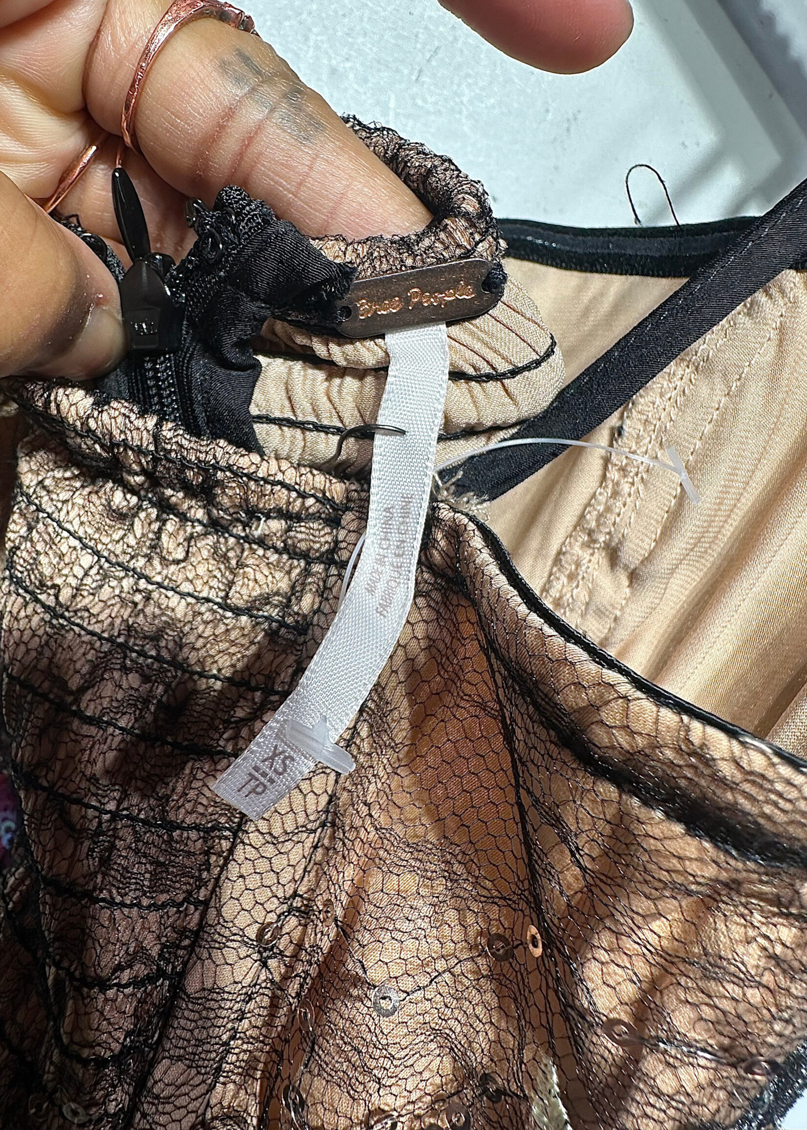 Free People Beige Pink Black Sequin Dress XS
